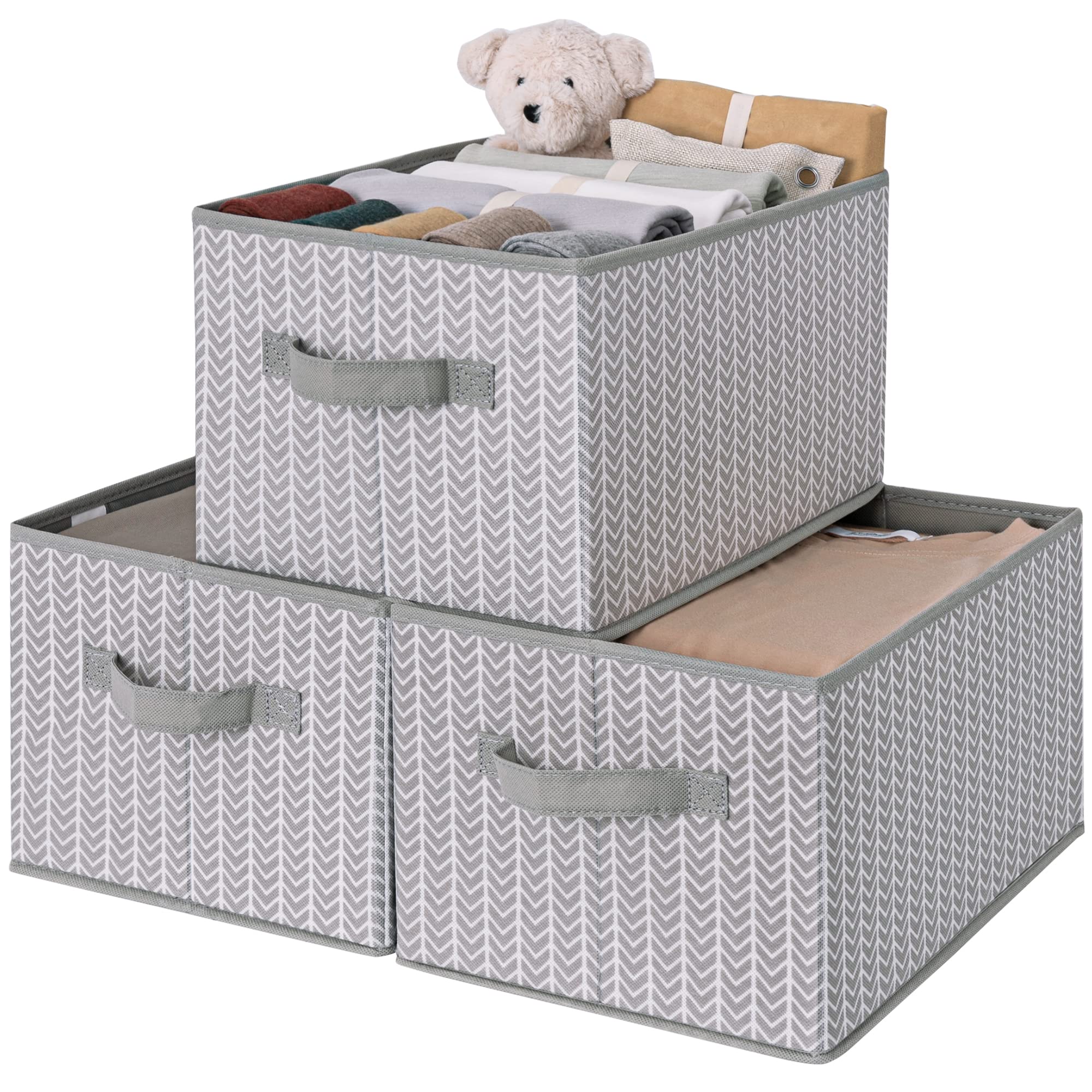 GRANNY SAYS Fabric Storage Bins with Handles - 3-Pack Large Gray/White Closet Organizers, Shelf Baskets for Bedroom, Nursery & Home Organization - Perfect for Clothes, Toys & Blanket Storage