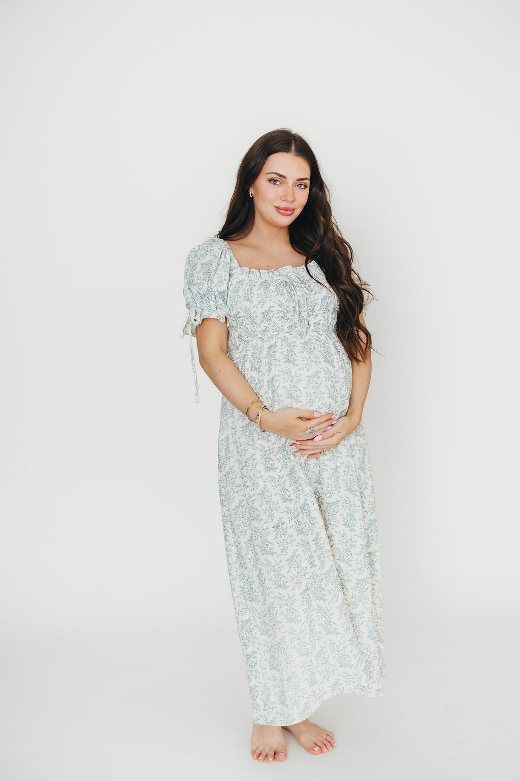 100% Cotton Savanna Steppe Midi Dress - Bump Friendly Maternity & Plus Size Blue Floral Dress for Women | Perfect for Summer Vacations, Beach Outings and Casual Wear