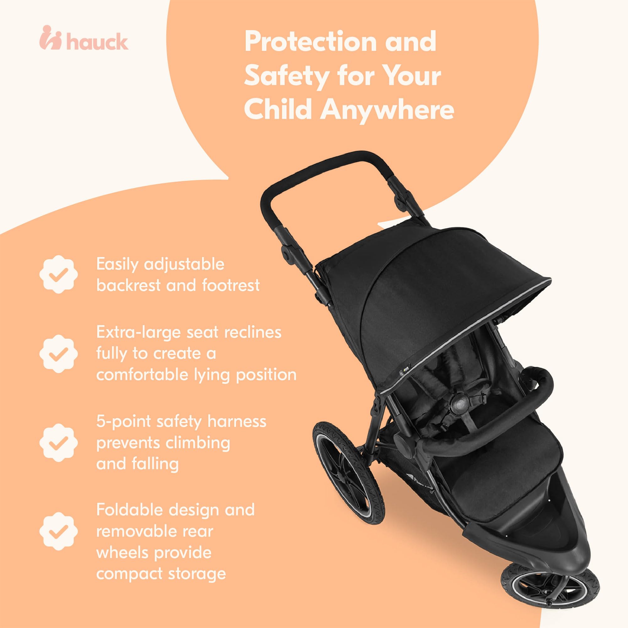 Hauck Runner 2 All-Terrain Jogging Stroller for Baby & Toddler - Lightweight Running Stroller with Shock Absorption (Black) - Perfect for Outdoor Adventures, Park Runs & Active Parents