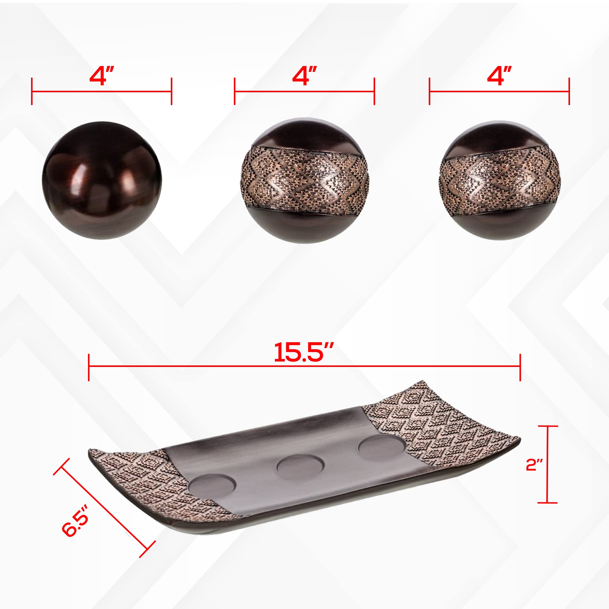 HomeRoots Decorative Tray and Orbs Set of 3 - Elegant Brown Table Centerpiece for Living Room, Coffee & Dining Tables | Home Decor Accents | Perfect for Wedding, Party & Holiday Decorations
