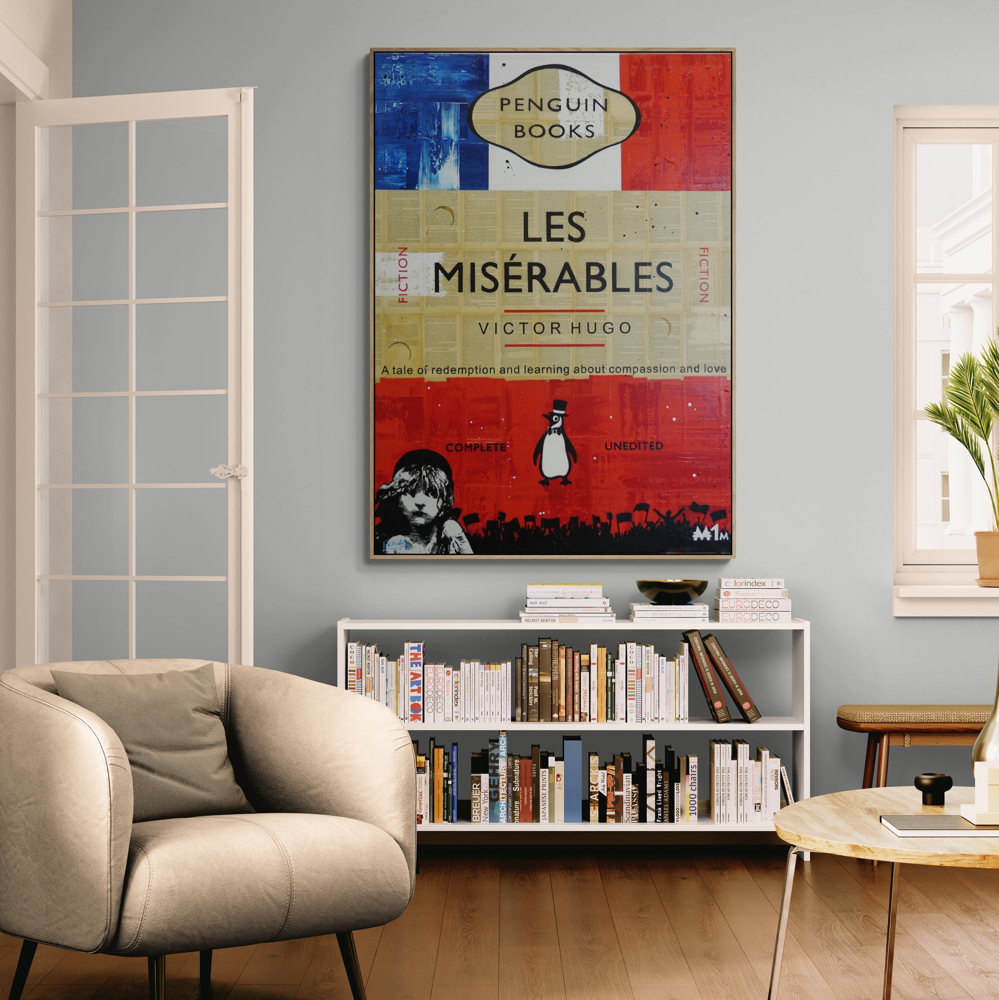 French Connection 140cm x 100cm Les Mis Urban Pop Book Club Painting - Modern Wall Art for Living Room, Bedroom & Office Decor