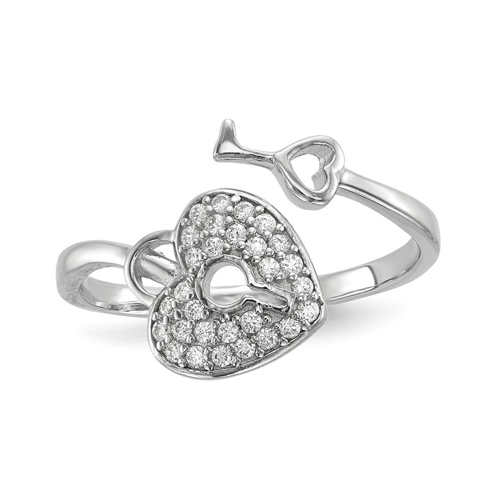 925 Sterling Silver CZ Cubic Zirconia Heart Lock & Key Ring - Elegant Anniversary Band for Women | Perfect Gift for Valentine's Day, Engagement, or Romantic Occasions