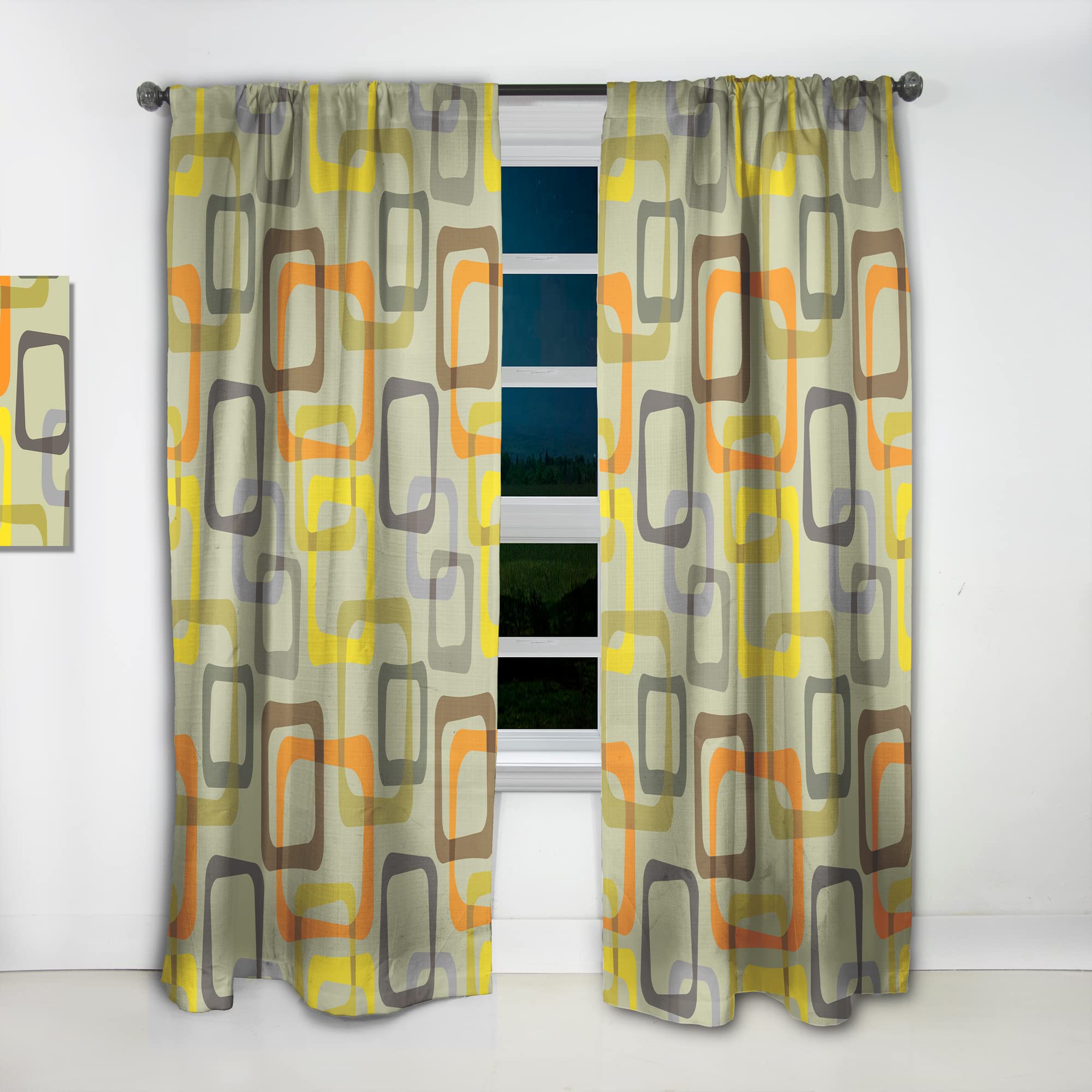 DesignQ Retro Square Design VII Thermal Insulated Curtains - Single Panel 52x63 Inches for Bedroom & Living Room - Perfect for Home Decor, Blackout & Energy Saving