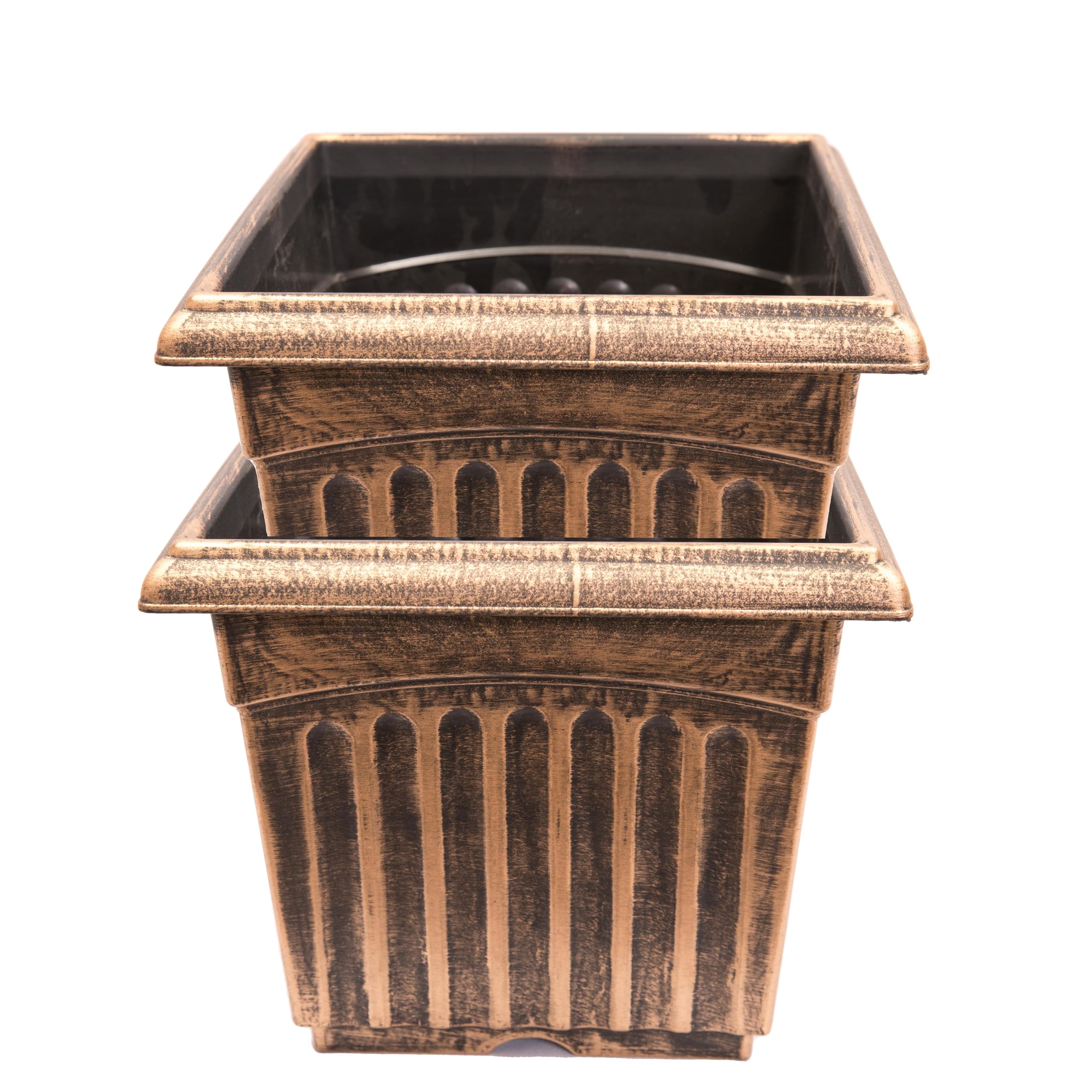 Set of 2 Rustic Greek Column 9-Inch Square Planters - Indoor/Outdoor Flower Pots for Garden, Patio, Office & Home Decor (Medium, Gold) | Perfect for Succulents, Herbs & Small Plants