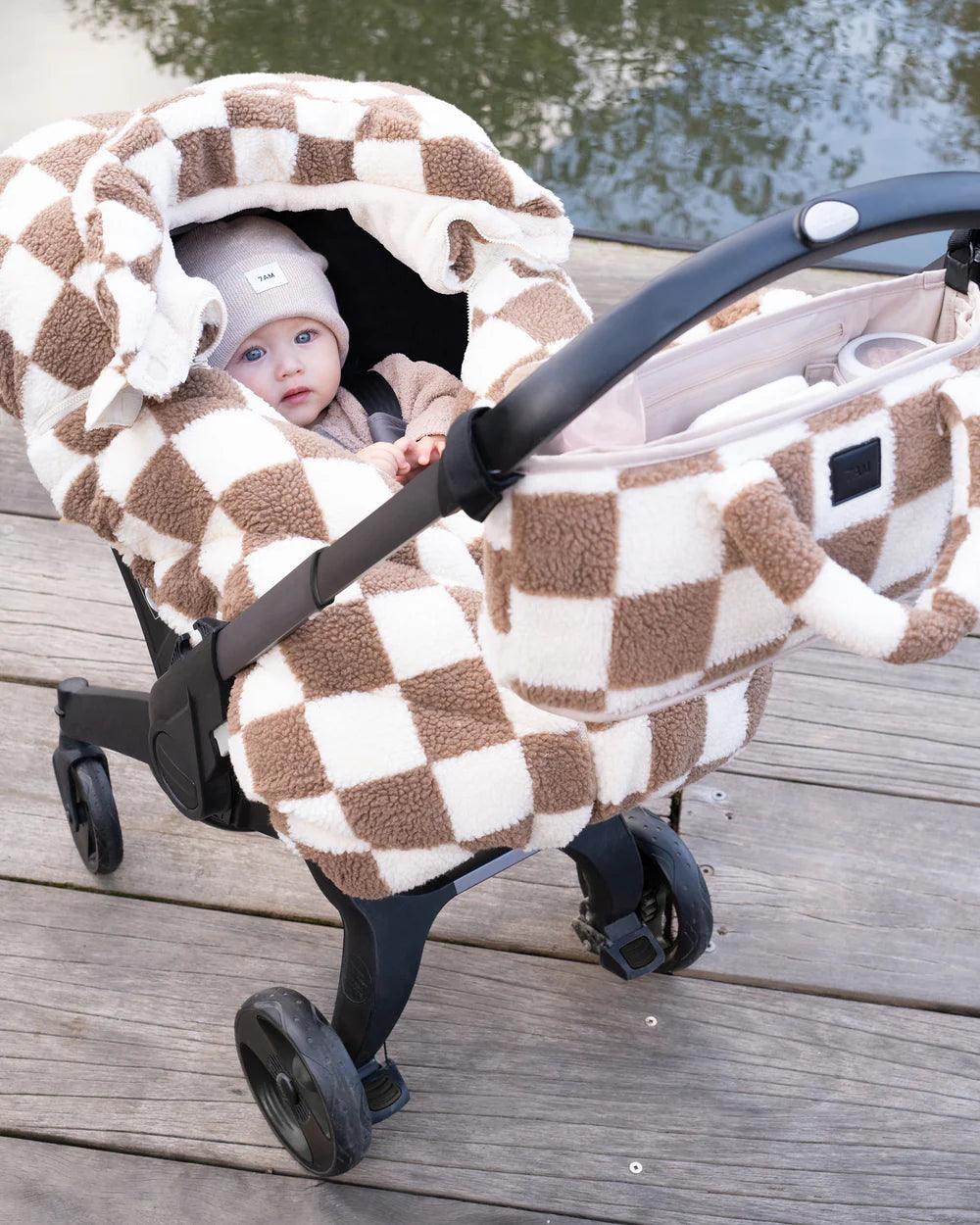 7 A.M. Car Seat Cover & Stroller Cocoon - Soft Checker Berber Fabric for Baby - Perfect for Travel, Winter Protection & Outdoor Adventures