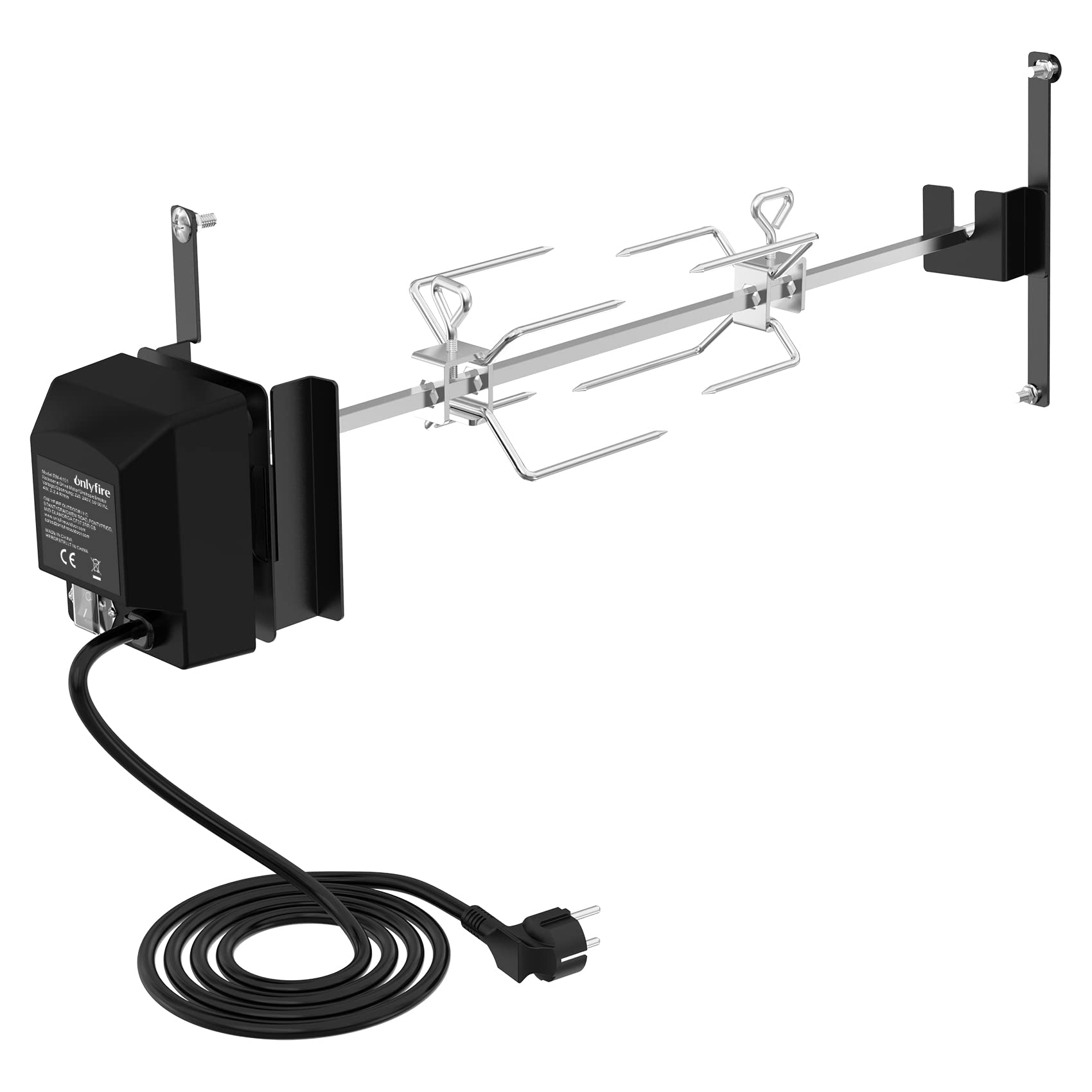 Stainless Steel BBQ Rotisserie Kit with Motor - Onlyfire BRK-6099 Rotisserie Set for Weber Smokey Mountain Cooker 57cm - Includes 2 Meat Forks & Skewer Rod - Perfect for Backyard Grilling, Outdoor Cooking & Smoking Meats