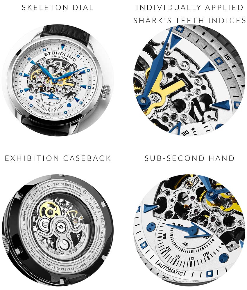 Executive 133 Automatic 44mm Skeleton Watch for Men - Luxury Stainless Steel Mechanical Timepiece - Perfect for Business, Formal Events & Gift Giving