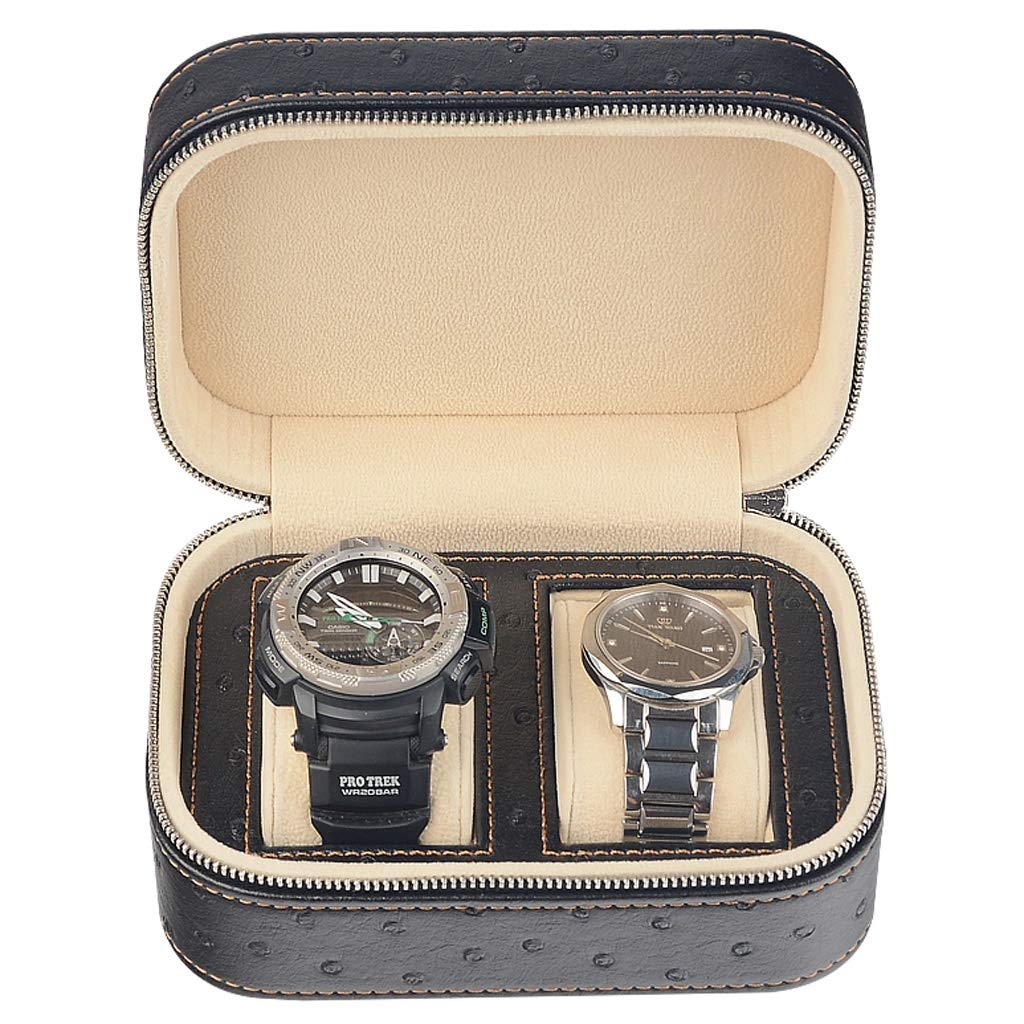 Fevilady 2 Grids Travel Watch Box - PU Leather Zipper Storage Case for Men & Women, Watch Organizer with Personalized Luxury Gift Option (Brown) - Perfect for Business Trips, Vacations & Watch Collection Storage