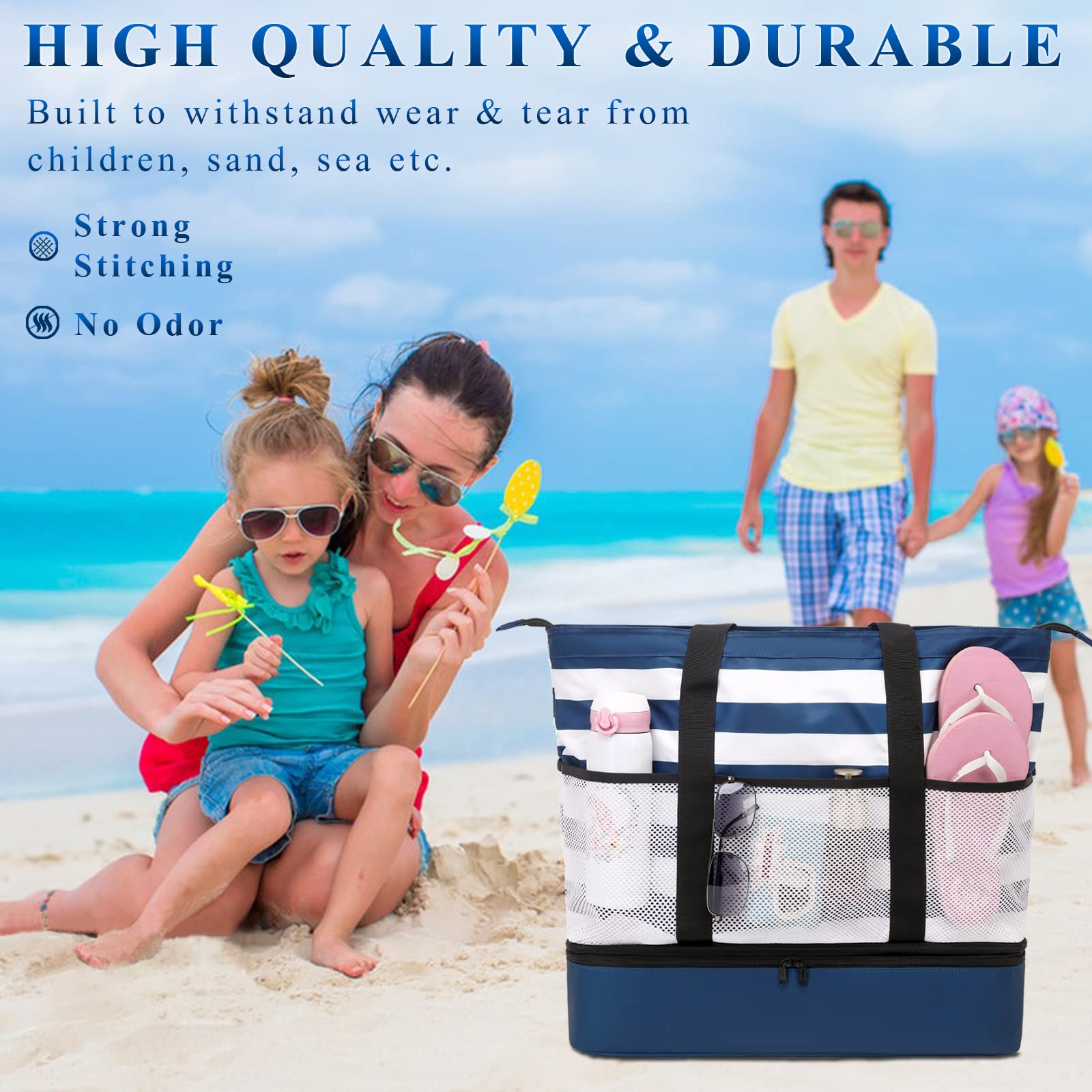 DSIUE Waterproof Beach Bag with Cooler - Large Sandproof Tote for Women - Perfect for Pool, Gym, Travel & Summer Outings