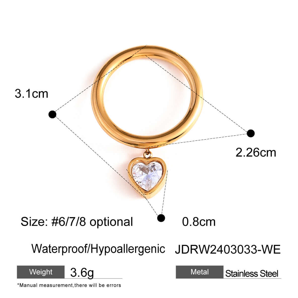 Pink Heart Dangle Charm Ring for Women - Elegant Adjustable Fashion Jewelry Gift for Valentine's Day, Anniversary, or Birthday | JDR033