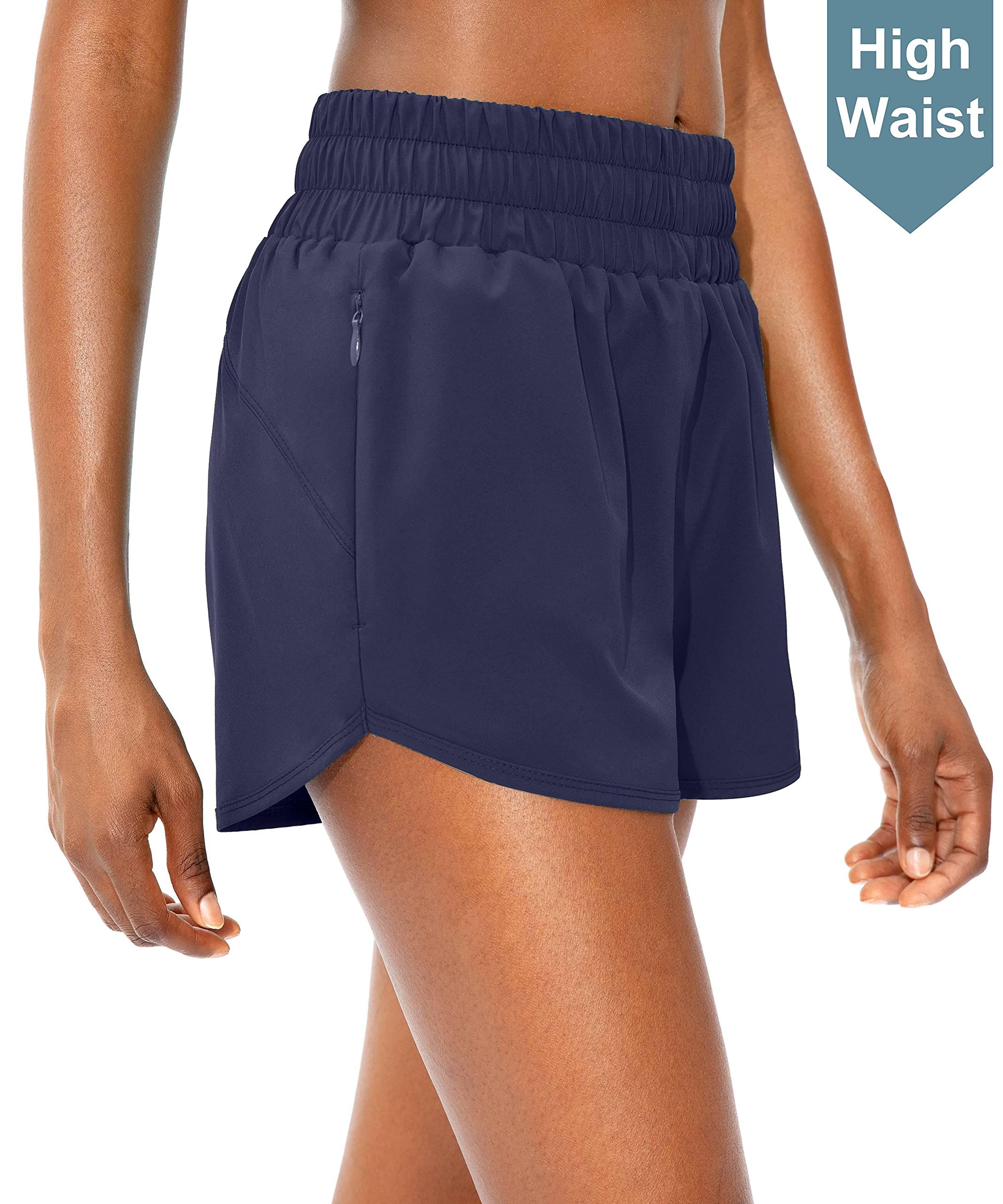 SANTINY High Waisted Running Shorts for Women with Zip Pockets - Athletic Workout Gym Shorts with Liner | Perfect for Jogging, Yoga & Fitness Training