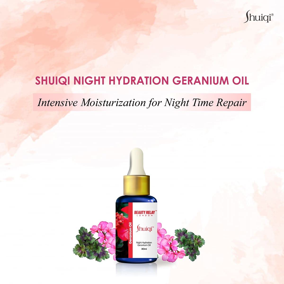 Shuiqi Night Hydration Geranium Face Oil with Sunflower, Avocado & Evening Primrose Oils - Vitamin E Enriched Anti-Aging Treatment for Deep Nourishment | Nighttime Skincare Routine for Dry & Mature Skin