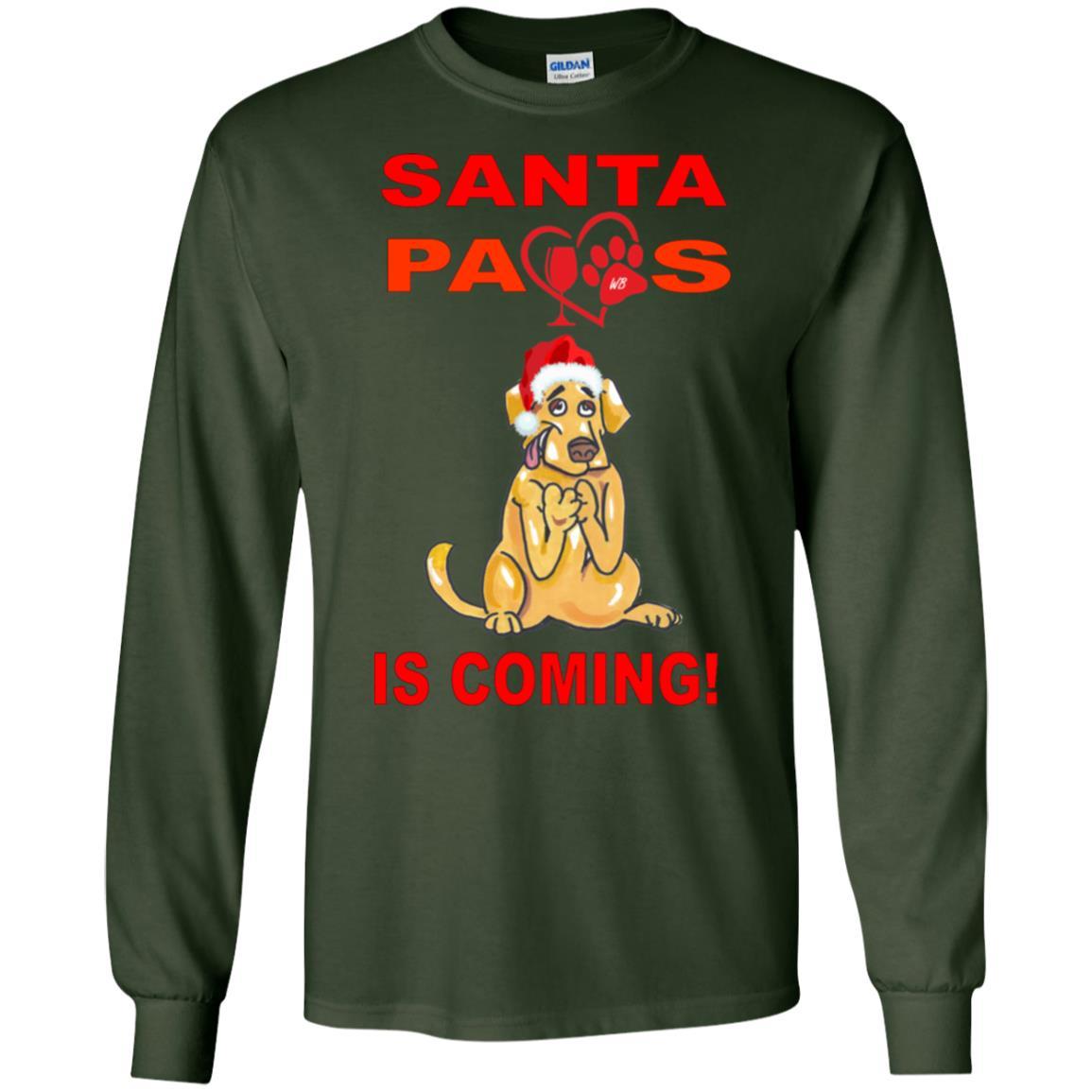Santa Paws Is Coming Long Sleeve Ultra Cotton T-Shirt for Dog Lovers - Christmas Pet Themed Apparel for Dog Owners & Holiday Gifts