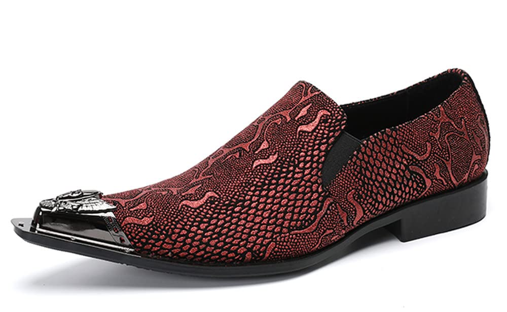 Santimon Men's Smoking Loafers - Slip On Dress Shoes with Allover Snake Print & Metal Toe - Comfortable Formal Shoes for Wedding, Business & Casual Wear