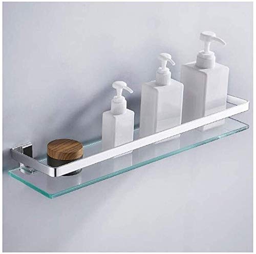 Premium Tempered Glass Bathroom Shelf - 60cm Wall-Mounted Shower Caddy, Towel Holder & Storage Organizer for Bathroom, Spa, or Dorm Room