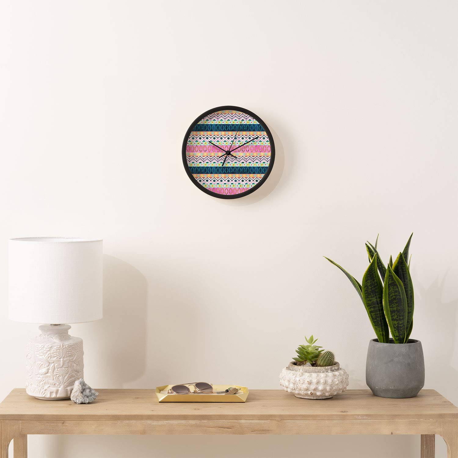 Deny Designs Schatzi Brown Wall Clock - Black Frame & Hands - Aviana Boho Style - Perfect for Living Room, Bedroom, or Office Decor