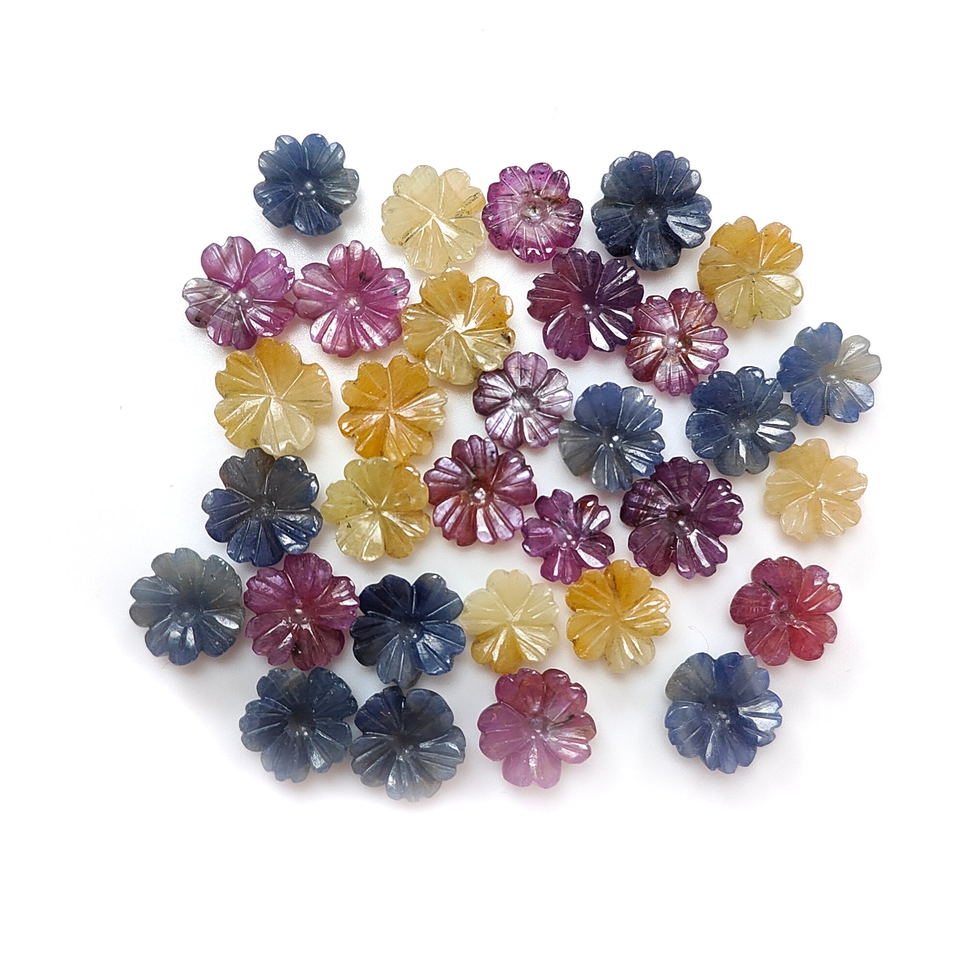100% Natural Multi Sapphire Gemstone Flower Carving - Hand Carved Jewelry Making Supplies for Necklaces, Rings & DIY Crafts | Perfect for Bohemian Style Accessories & Gift Giving