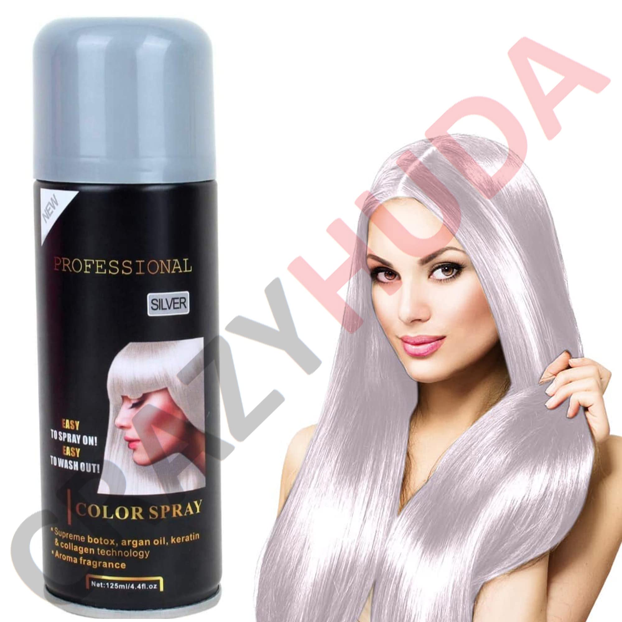 Huda Professional Silver Hair Spray with Botox, Argan Oil, Keratin & Collagen - 125ml Hair Treatment for Shine & Repair - Easy Spray & Wash Out - Perfect for Salon Styling & Home Hair Care