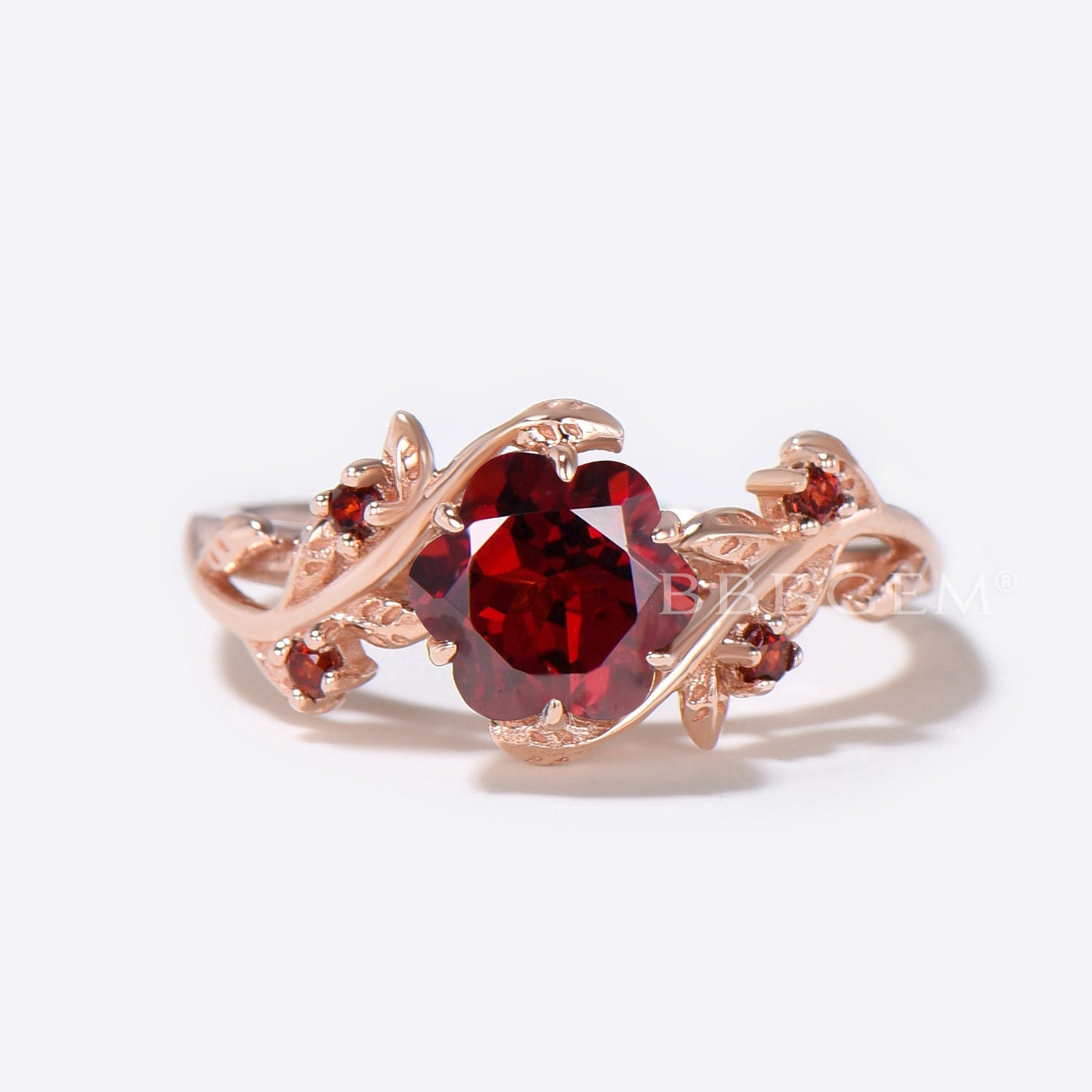 Natural Red Garnet Rose Cut Leaf Engagement Ring for Women - Elegant Vintage Style Jewelry Gift for Wedding, Anniversary & Special Occasions