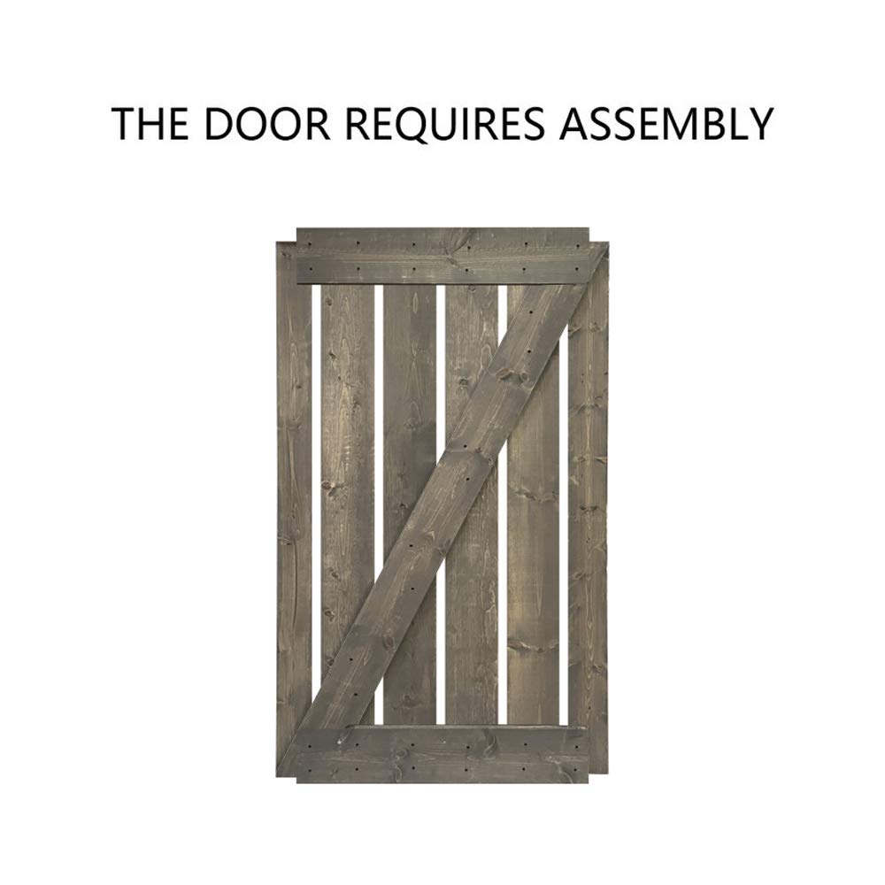 TMS Z Bar Stained Solid Knotty Pine Wood Interior Sliding Barn Door with Sliding Hardware Kit & Handle - 36