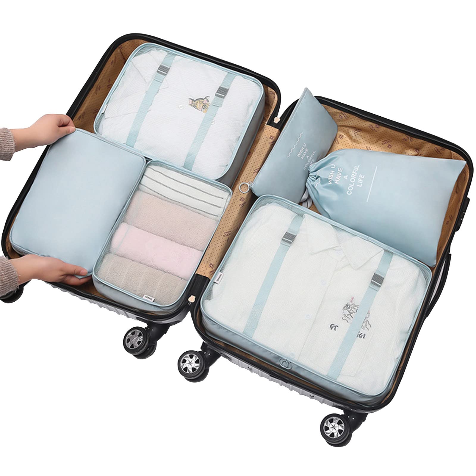 6-Piece Travel Luggage Organizer Set with Laundry Bag & Shoe Bag - Space Saving Packing Cubes for Suitcases - Perfect for Business Trips, Vacations & Weekend Getaways