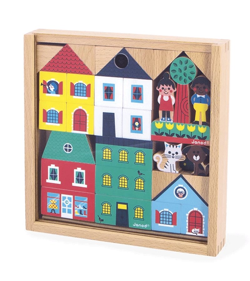 Janod City Cross Roads - Set of 36 Wooden Building Blocks for Kids | STEM Educational Toys | Creative Play for Toddlers & Preschoolers | Perfect for Birthday Gifts & Classroom Activities