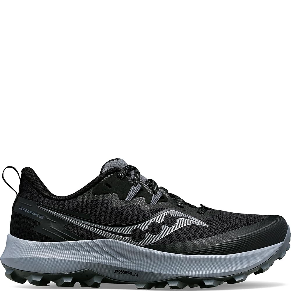 Saucony Peregrine 14 Women's Trail Running Shoes - Black/Carbon Grey - Size 44 EU - Lightweight & Durable for Hiking, Outdoor Adventures & Daily Jogging