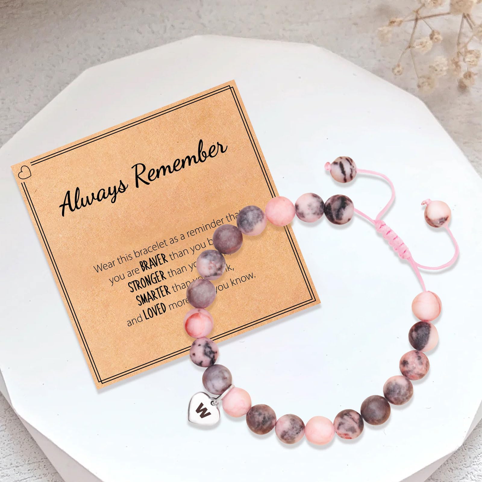 Pink Natural Stone Initial Letter A Charm Bracelet for Teen Girls & Women - Personalized Graduation, Birthday, Friendship Jewelry Gift - Perfect for Everyday Wear, Parties & Special Occasions
