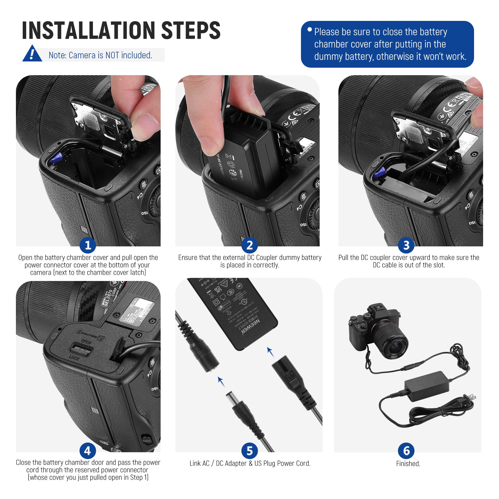 NEEWER NP-FZ100 Replacement Battery & AC Power Adapter Kit for Sony Cameras - Perfect for Continuous Shooting, Live Streaming & Studio Use