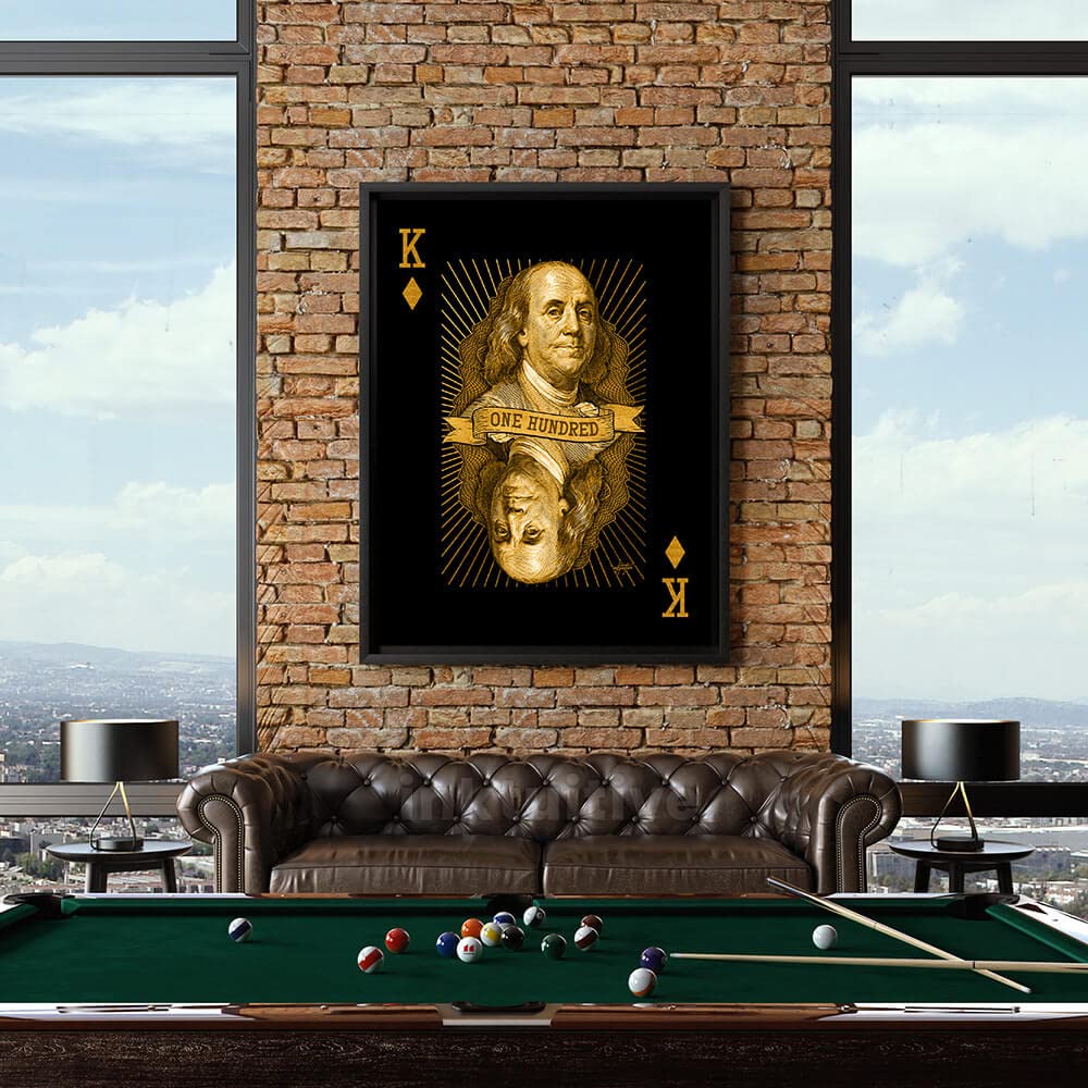 Inktuitive King Benjamin Money Motivational Canvas Wall Art - 100 Dollar Bill Inspirational Decor for Bedroom, Living Room & Office - 40x30 Inches Black Framed Poster | Perfect for Home Decor, Office Motivation & Gift Ideas