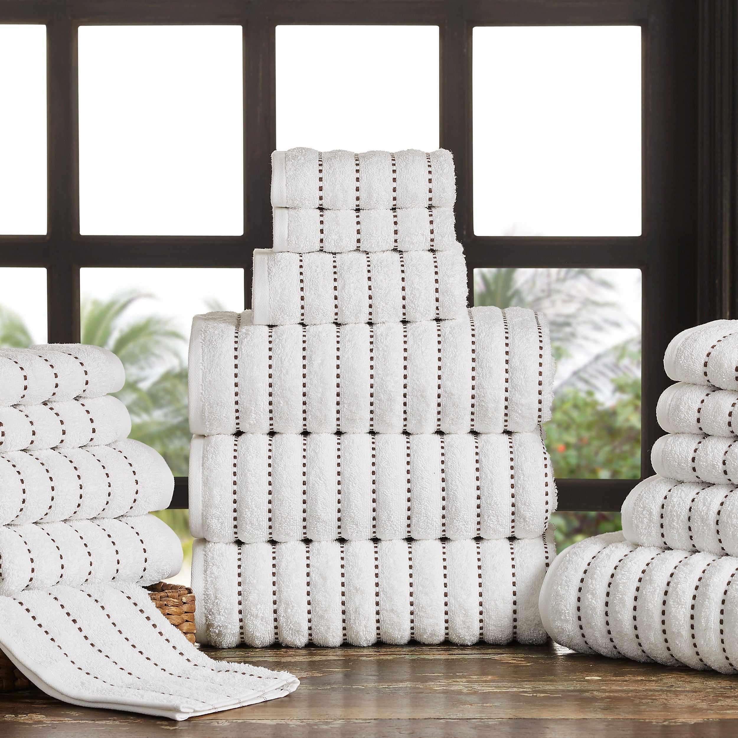 16-Piece Organic Cotton Wave Plush Striped Towel Set | Ultra Soft & Absorbent Bath & Beach Towels | Perfect for Spa, Pool, Gym & Home Use