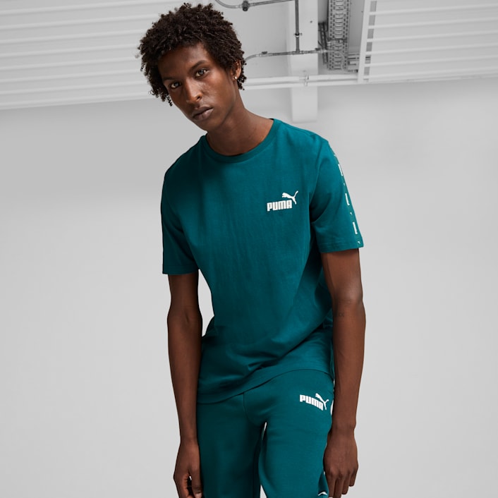 PUMA Men's Essentials Tape Green T-Shirt - Comfortable Cotton Casual Tee for Gym, Workout & Everyday Wear