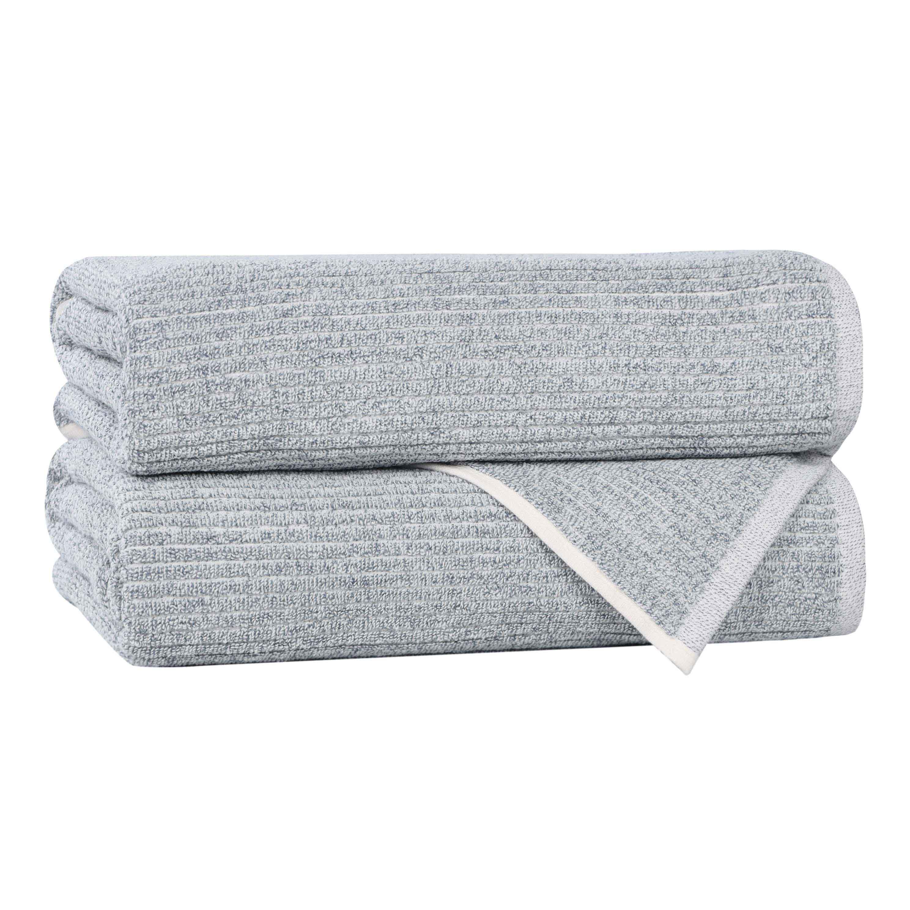 Premium Cotton Blend Ribbed Bath Towels Set of 2 - Ultra Absorbent & Quick Dry Bathroom Towels for Spa, Gym, Beach & Luxury Home Use
