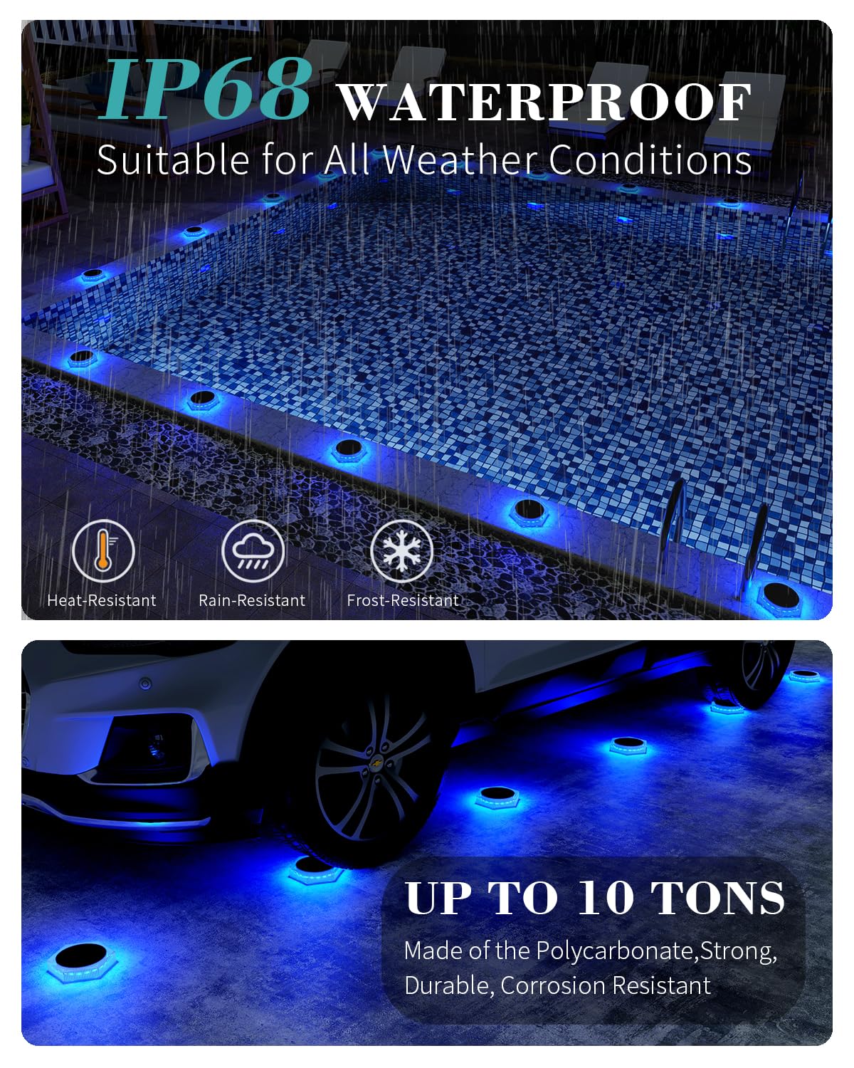 Solar Powered Outdoor LED Driveway Lights - IP68 Waterproof, 4 Pack Blue Solar Deck Step Lights for Stairs, Garage, Pool, Fence & Garden Pathway - Perfect for Nighttime Safety and Landscape Lighting