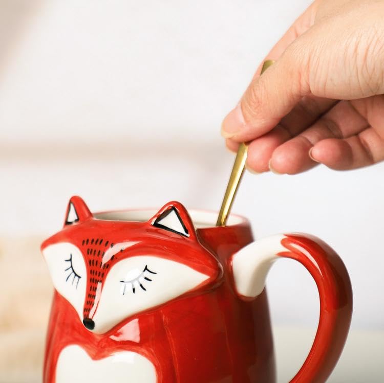Hand Painted 3D Ceramic Fox Relief Coffee Mug - Unique Animal Design Tea Cup with Handle for Home, Office & Gifts - Perfect for Coffee, Tea & Hot Chocolate Lovers