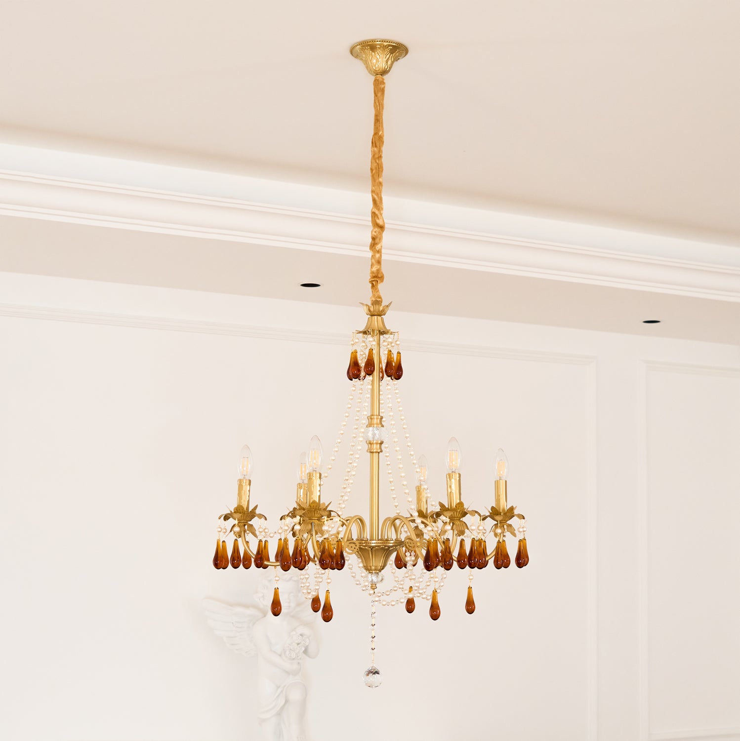 Luxury Aureate Amber Crystal Chandelier - Elegant Ceiling Light Fixture for Dining Room, Living Room & Bedroom Decor