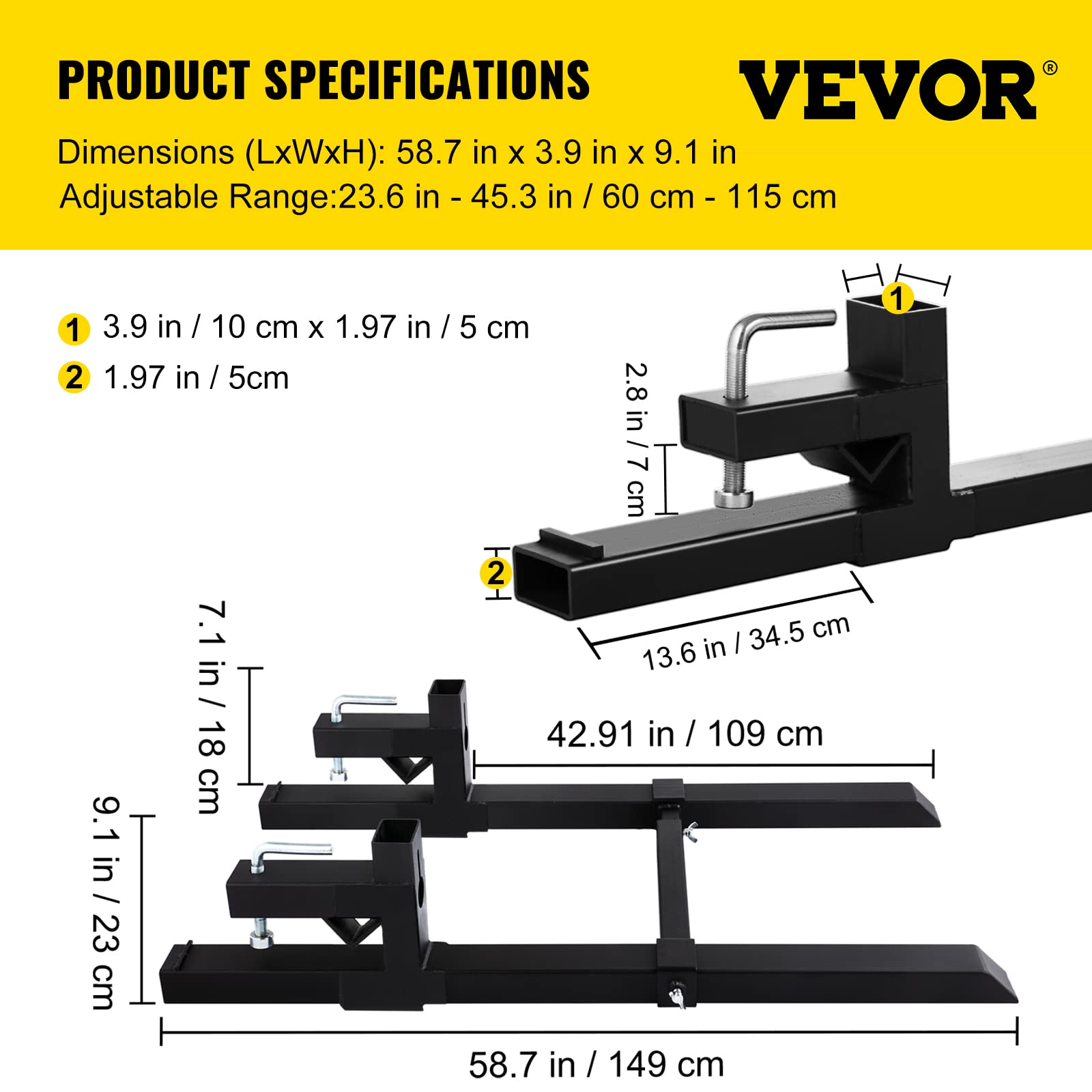 BestEquip 4000 Lbs Capacity Clamp-On Pallet Forks for Tractor Bucket - Heavy Duty Adjustable Stabilizer Bar, 58.7
