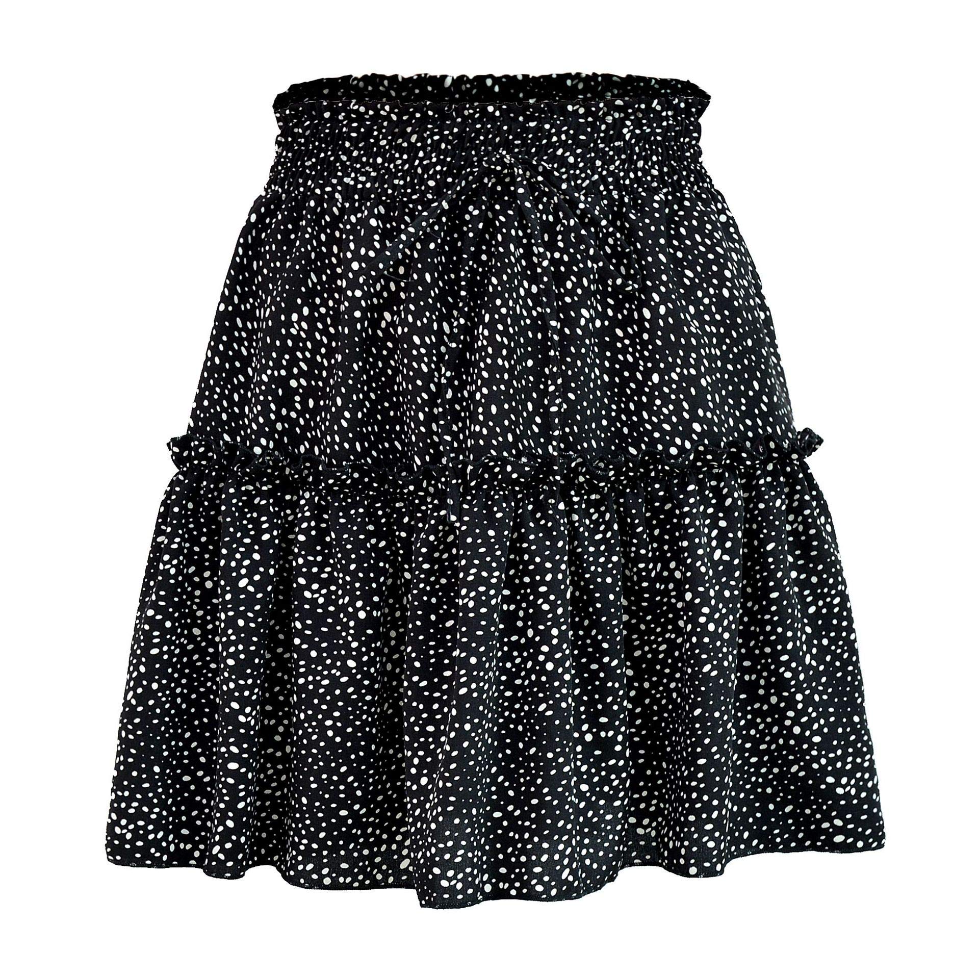 Women's Floral Print High Waist Flowy Mini Skirt - A-Line Ruffle Flared Skater Skirt for Summer, Party, and Casual Outfits