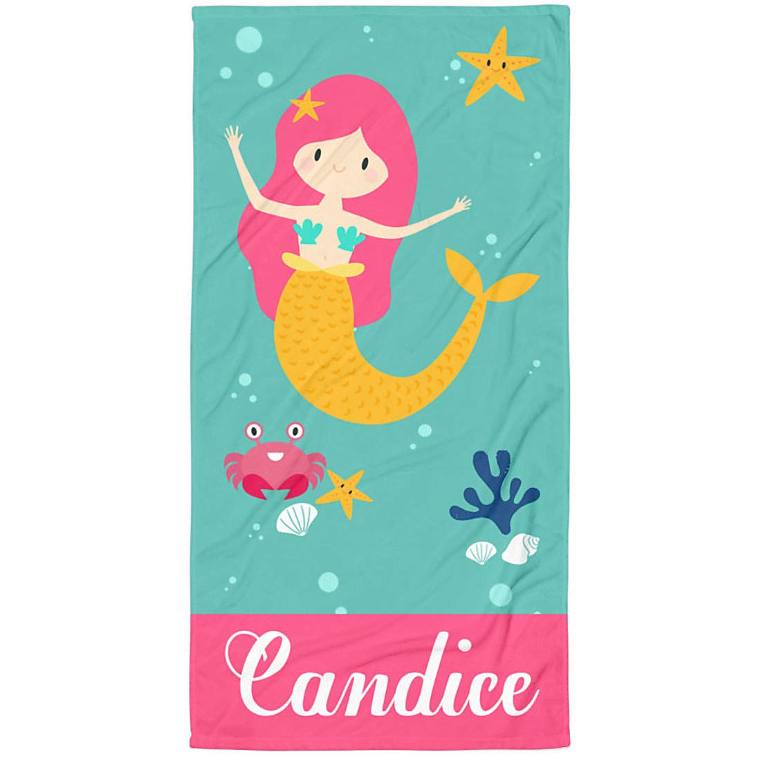 Custom Personalized Beach Towel with Names - Soft Microfiber Front & Cotton Terry Back - Monogrammed Pool & Bath Towel for Kids, Teens & Adults - Perfect for Beach, Pool, Spa & Vacation Gifts (Mermaid Design)