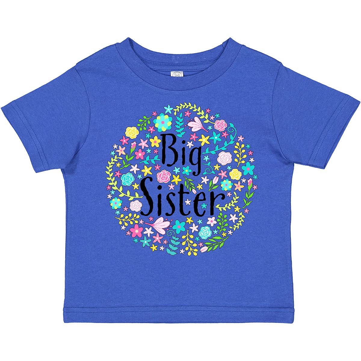 Inktastic Big Sister with Flower Circle Toddler T-Shirt - Cute Cotton Tee for Toddler Girls - Perfect for Sibling Matching Outfits & Family Photos
