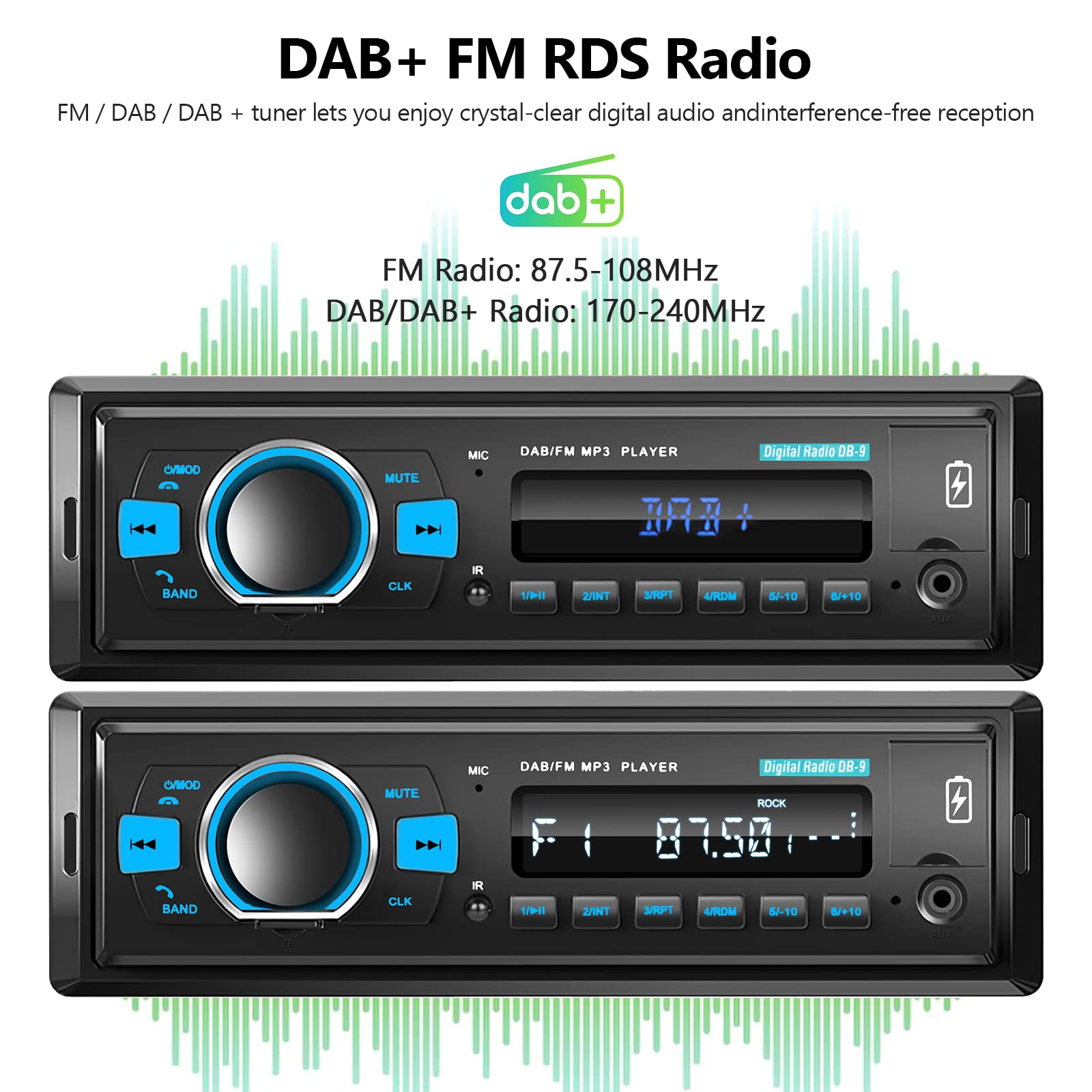 Hodozzy Single Din Car Stereo with Bluetooth, DAB+ & FM RDS Radio | MP3 Player, USB/TF/AUX Input | Steering Wheel Control & Hands-Free Calling | Perfect for Commuting & Road Trips