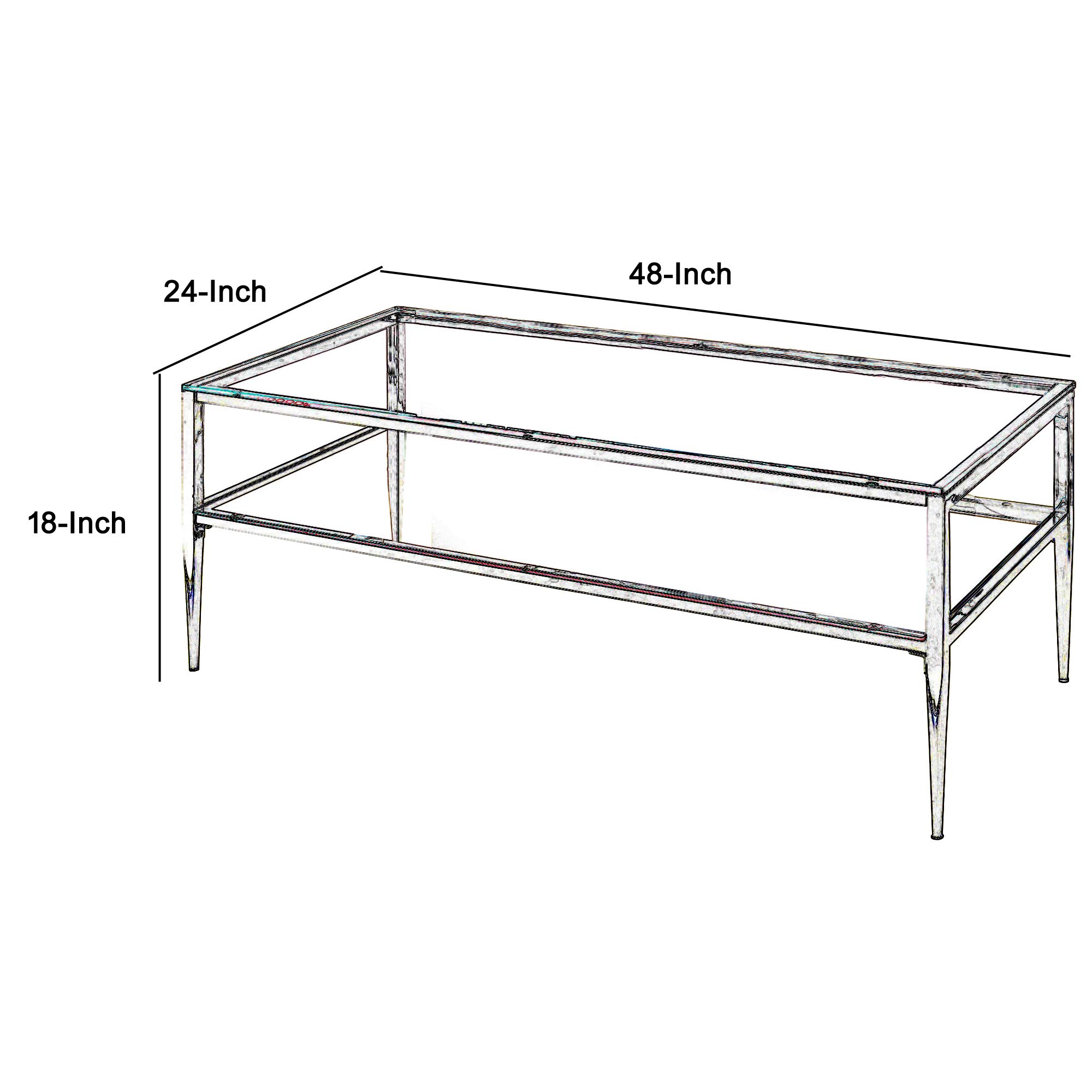 Benjara Modern Silver Coffee Table with Rectangular Clear Glass Top & Tapered Legs - Perfect for Living Room, Lounge & Office Decor