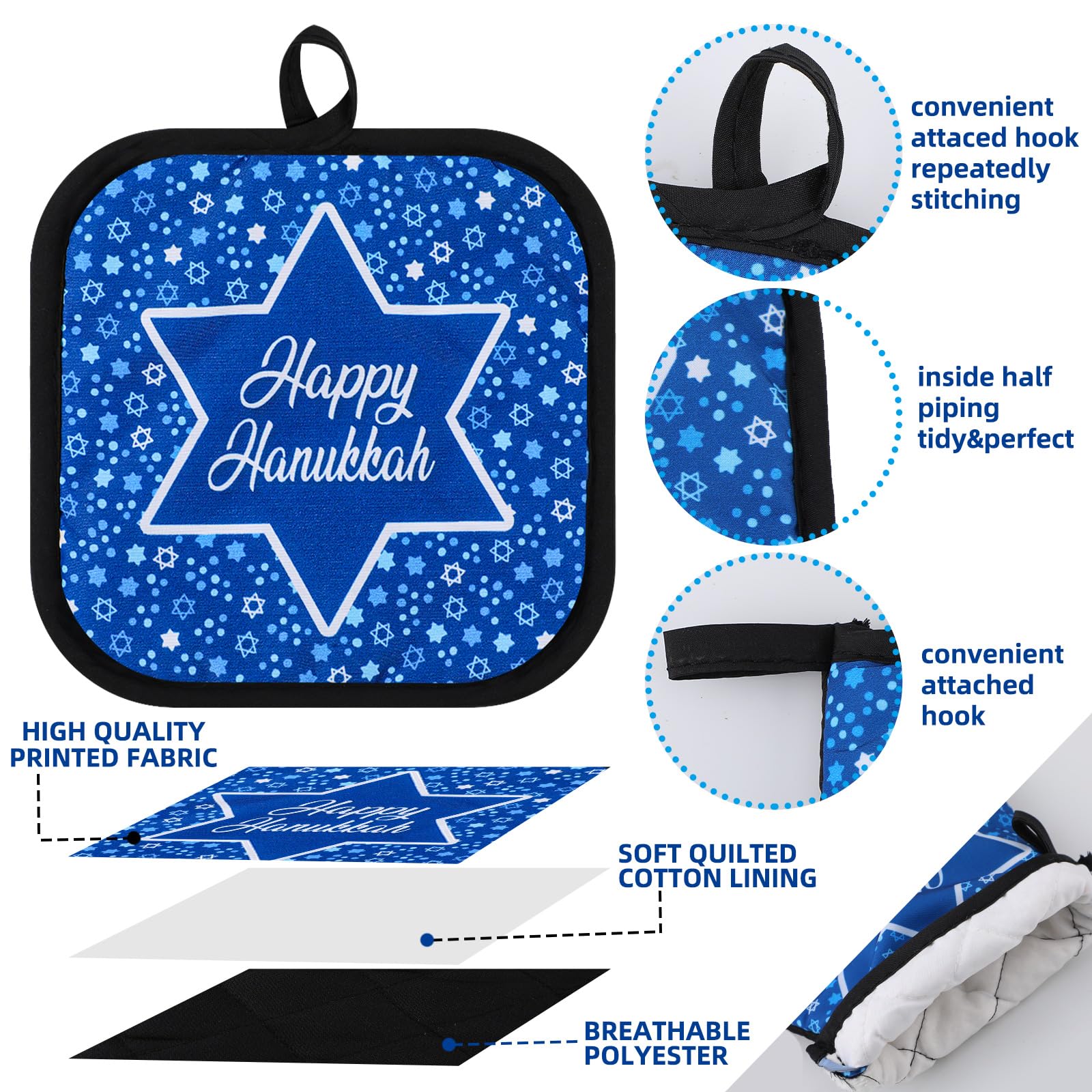 6 Pcs Hanukkah Hostess Gift Set - 4 Kitchen Towels, Pot Holder & Oven Mitt - Chanukah Kitchen Decor & Cooking Accessories for Women - Perfect for Hanukkah Parties, Holiday Cooking & Hostess Gifting