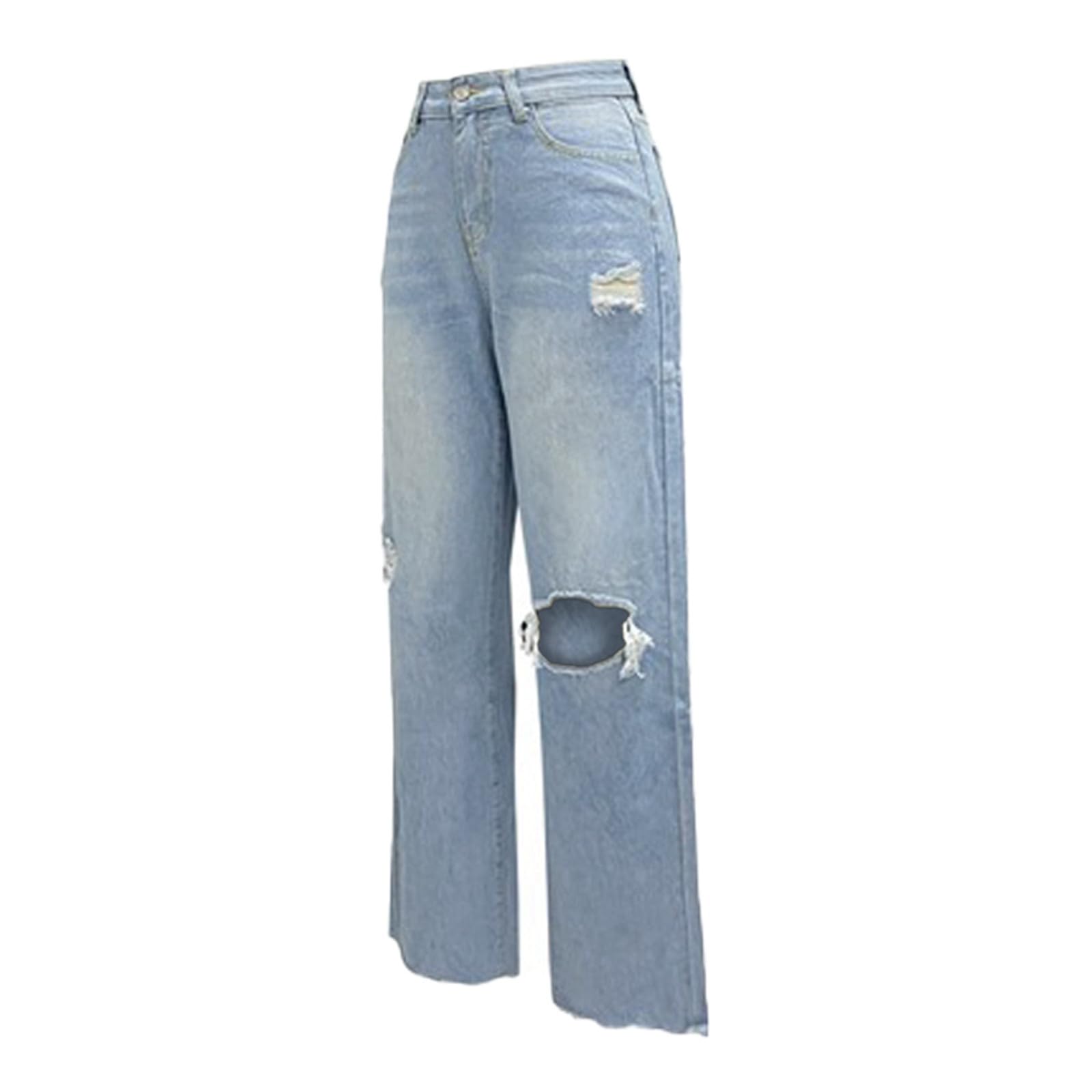 Women's High Waist Wide Leg Ripped Jeans - Straight Leg Denim Pants with Loose Fit for Casual Wear | Perfect for Everyday Outfits, Street Style & Boho Fashion
