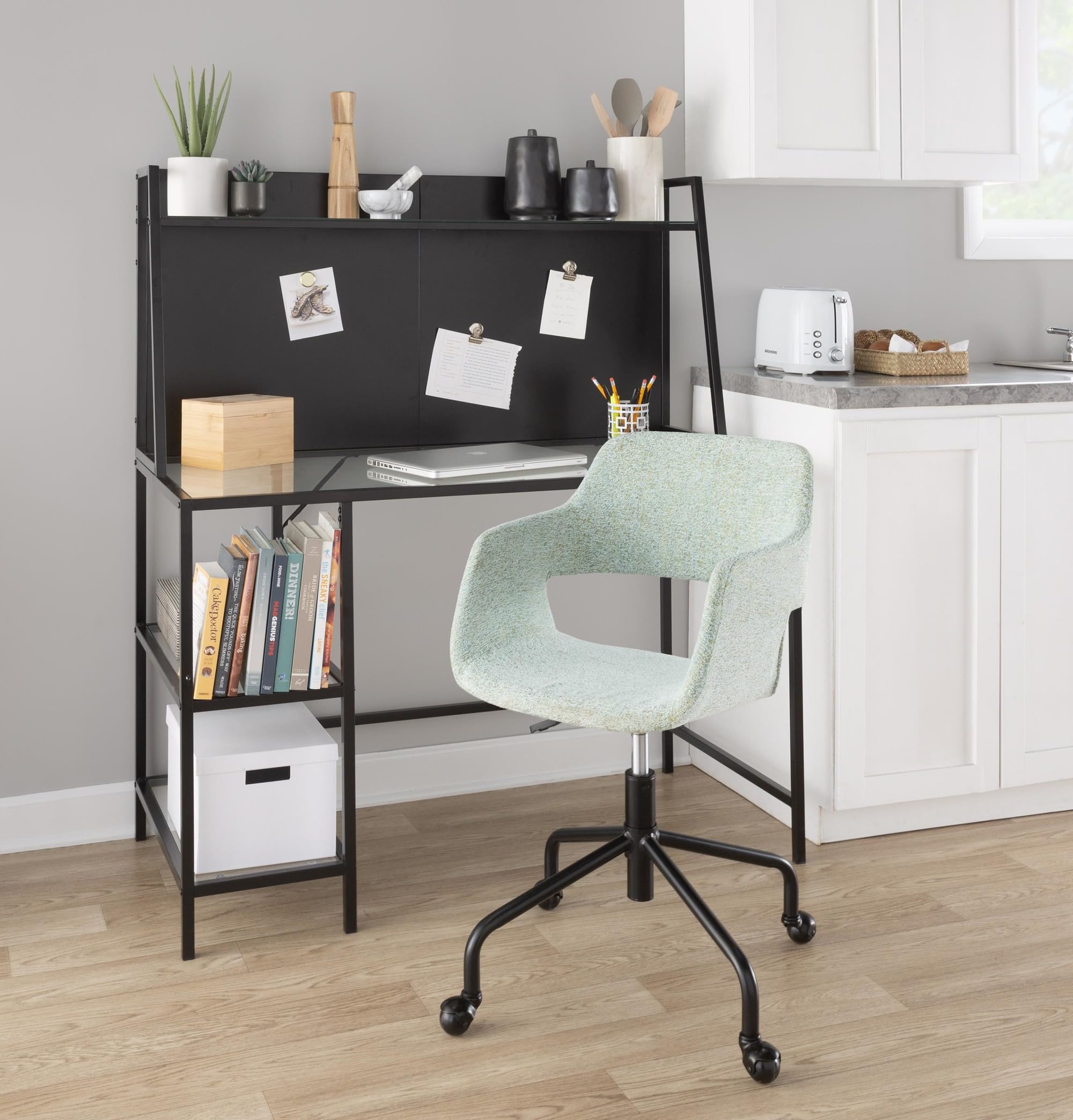 LumiSource Margarite Adjustable Office Chair - Ergonomic Rolling Desk Chair with Wheels, Black Computer Chair for Home & Office, Comfortable Modern Task Chair - Perfect for Workstations, Gaming & Study Spaces
