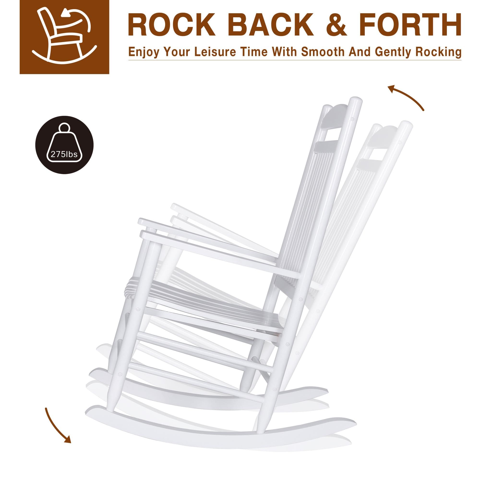 MUPATER 3-Piece Outdoor Rocking Chair Set with Bistro Table - Patio Wooden Rocker Chairs & Foldable Table - White - Perfect for Garden, Porch, and Backyard Relaxation