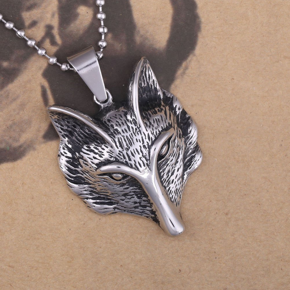 Fox Head Silver Stainless Steel Necklace for Men & Women - Trendy Gothic Jewelry with Adjustable Chain - Perfect for Halloween, Cosplay, and Everyday Fashion Accessories
