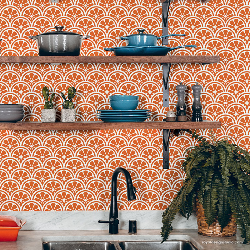 Citrus Scallops Wall Stencil - Reusable DIY Painting Template for Home Decor, Nursery, Bedroom & Accent Walls - Perfect for Creative Wall Art Projects