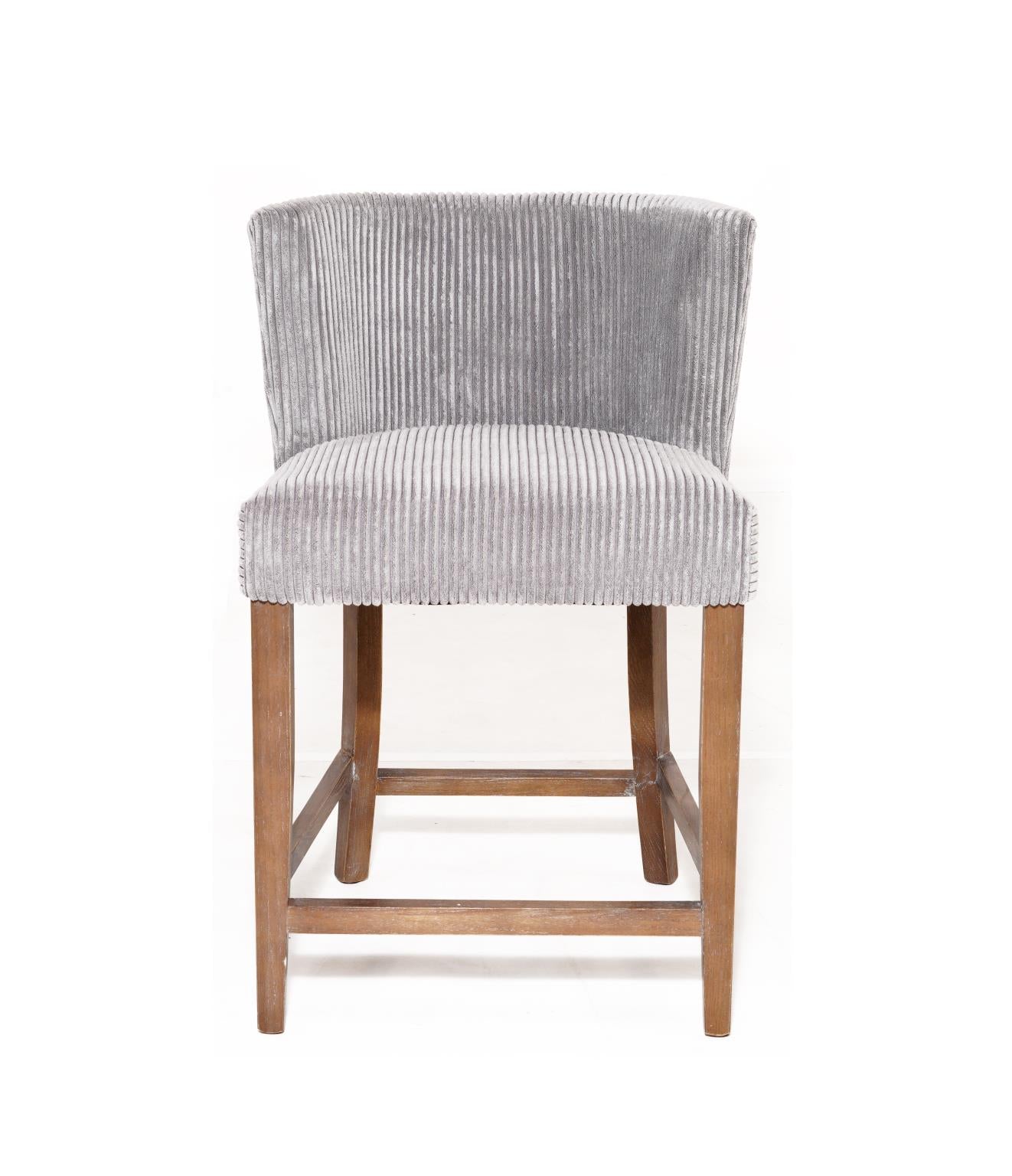 Weston Counter Stool - Grey Upholstered Bar Stool with Channel Tufting for Kitchen Island, Breakfast Nook & Home Bar - Comfortable & Stylish Seating