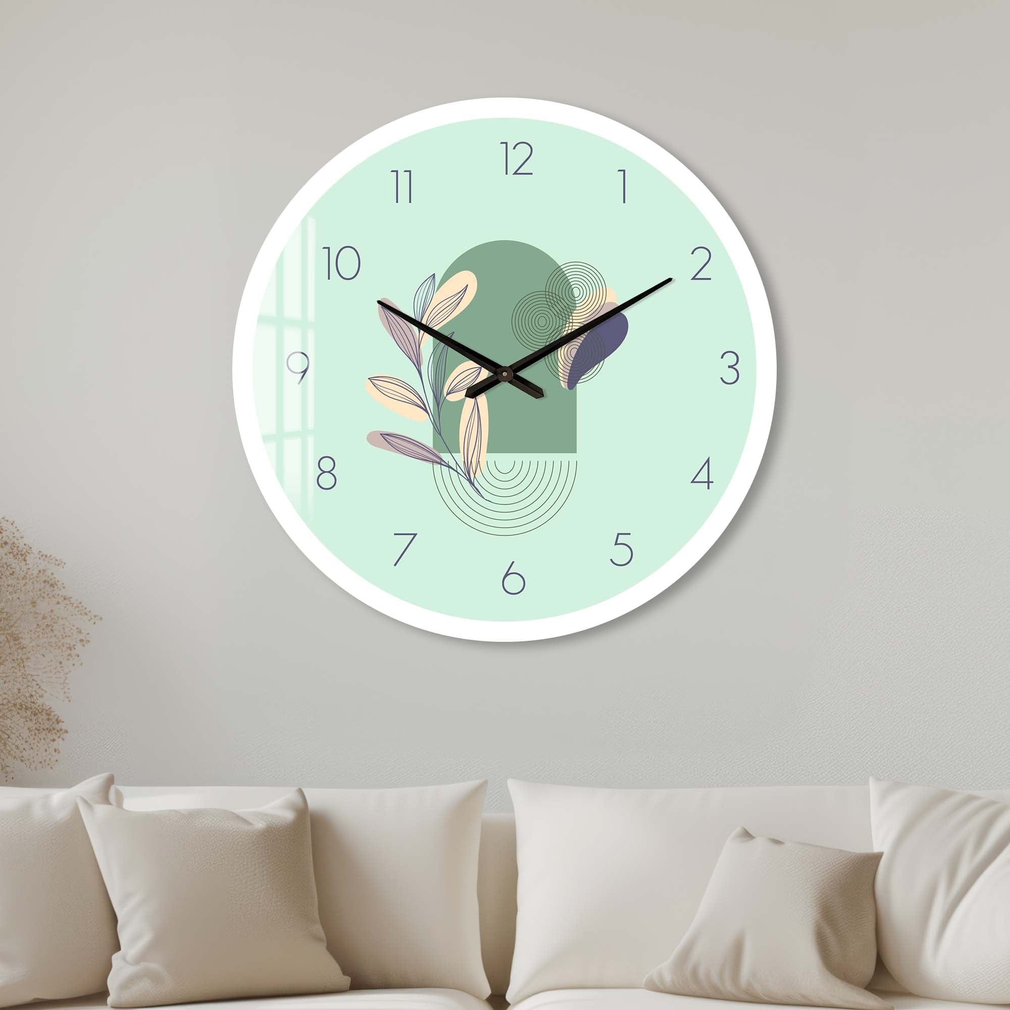 Lunaria Mint Glass Wall Clock - Modern Decorative Silent Non-Ticking Clock for Living Room, Bedroom, Office & Kitchen